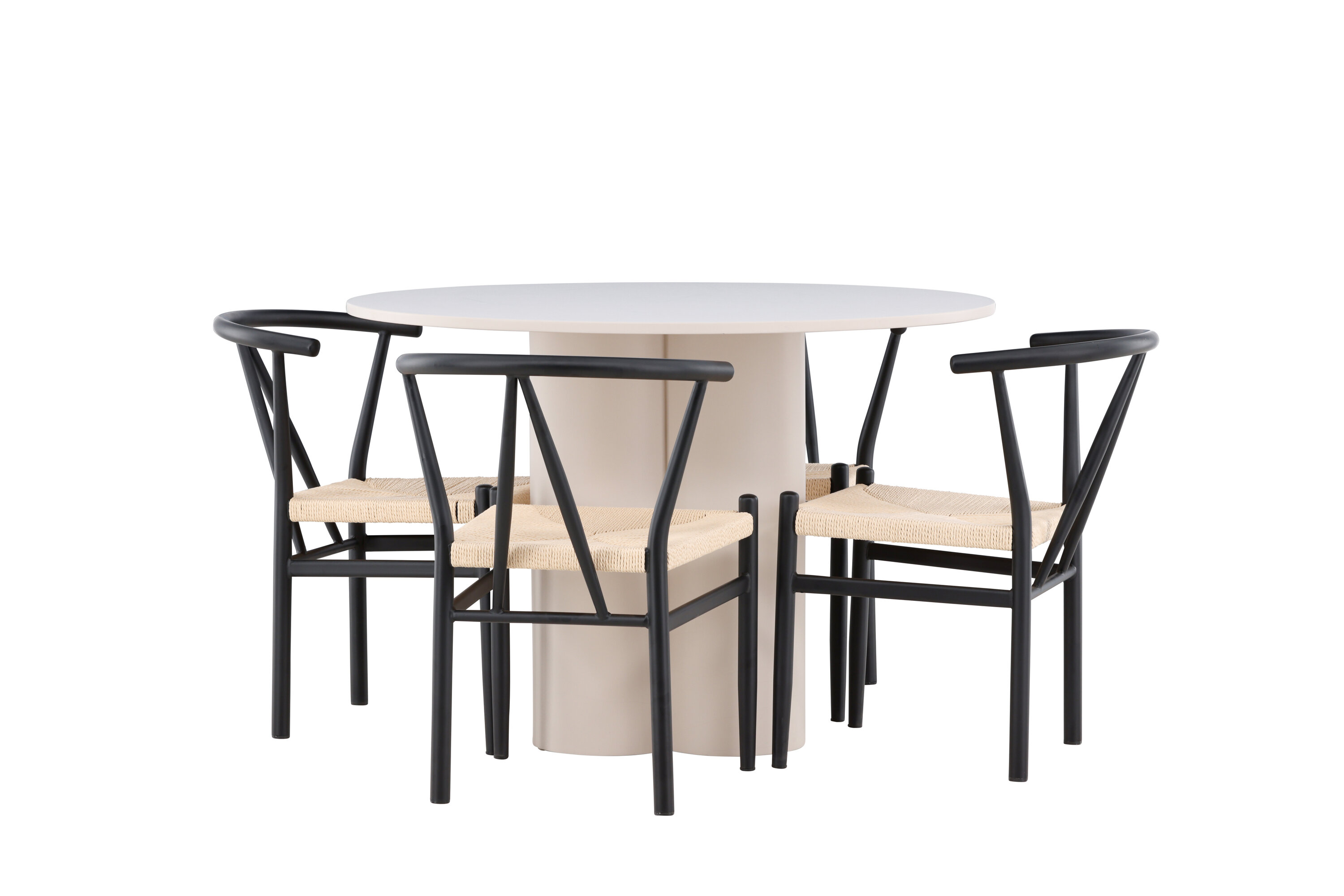 Olivia, Alfons ensemble repas rond beige, noir sur fond clair