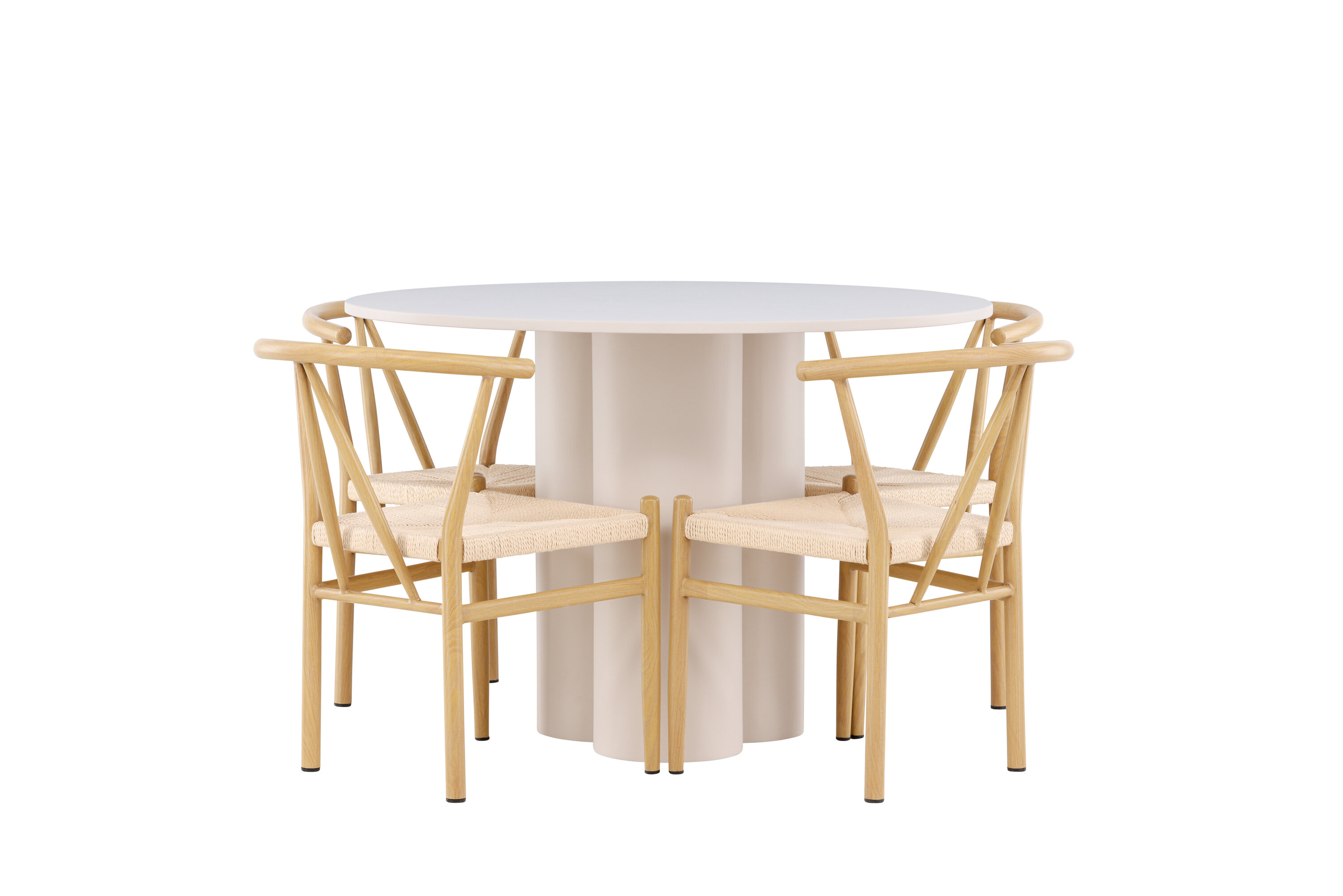 Olivia, Alfons ensemble repas rond beige, naturel sur fond clair