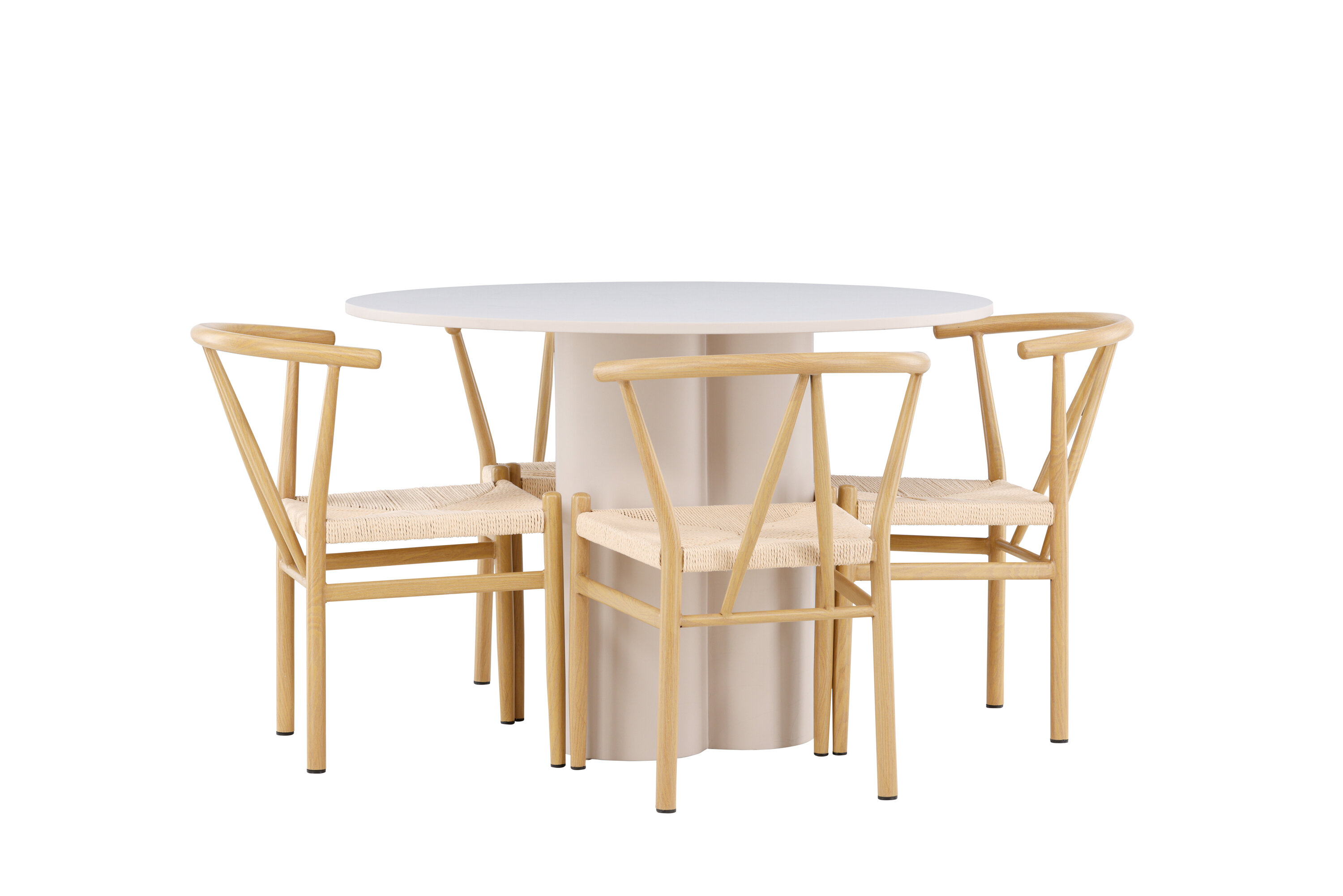 Olivia, Alfons ensemble repas rond beige, naturel sur fond clair
