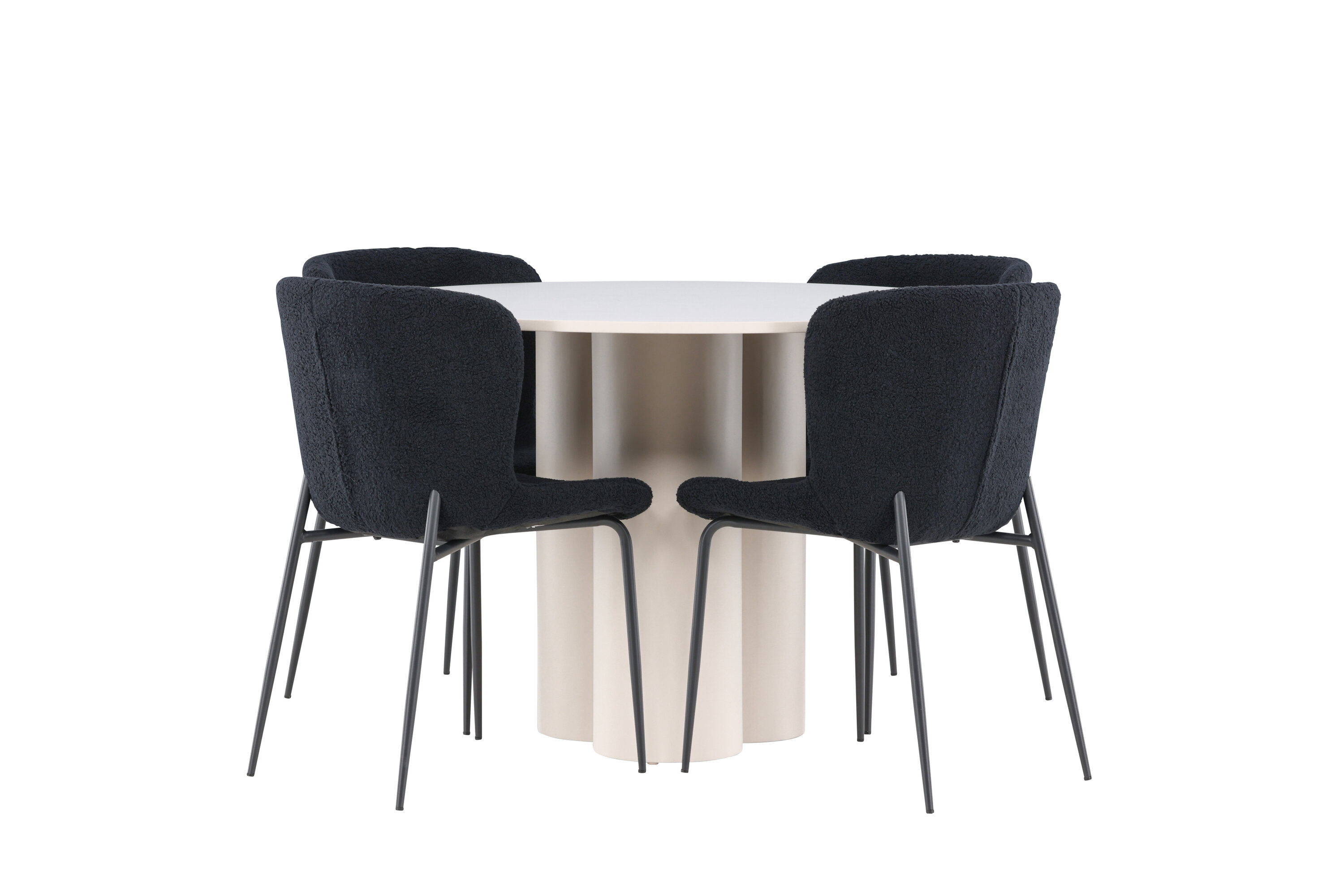 Olivia, Modesto ensemble repas rond beige, noir sur fond clair