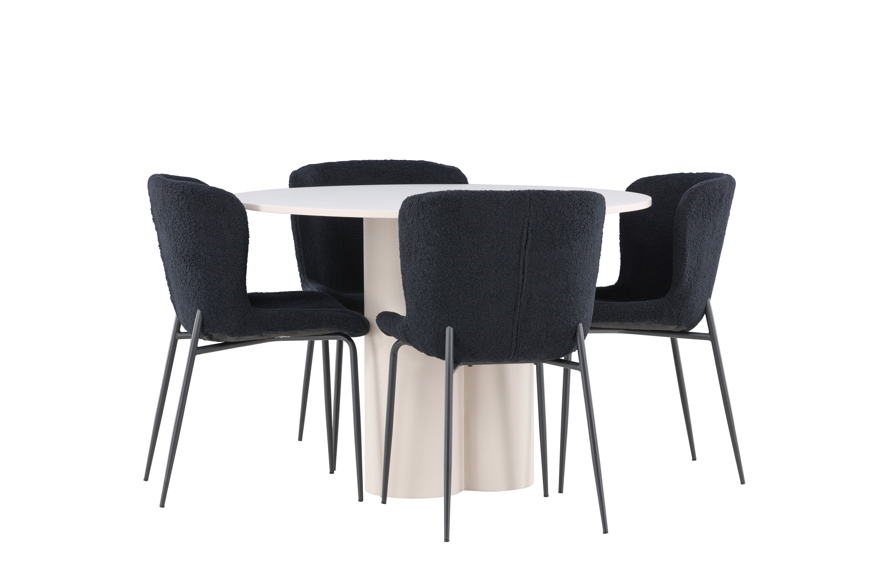 Olivia, Modesto ensemble repas rond beige, noir sur fond clair