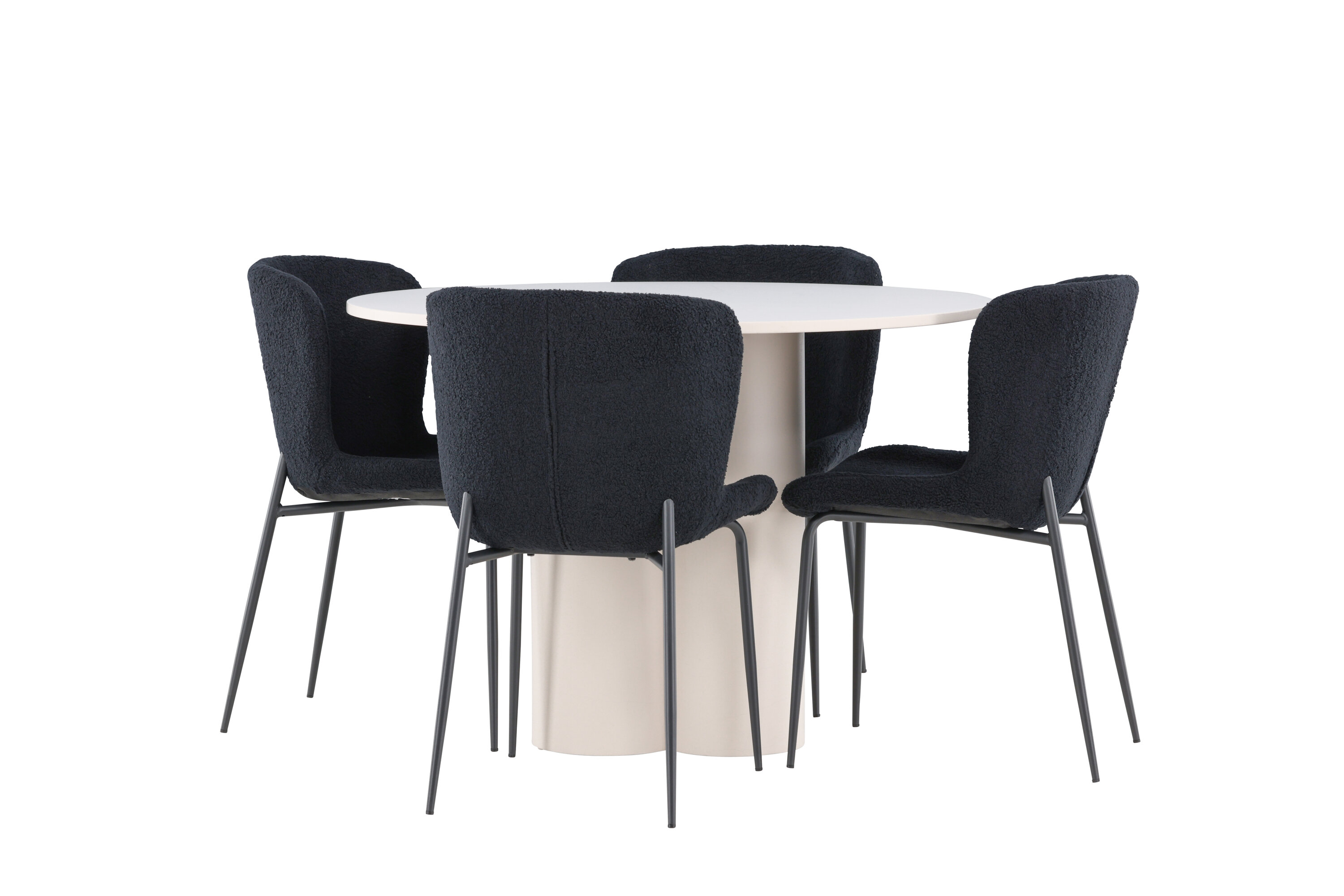 Olivia, Modesto ensemble repas rond beige, noir sur fond clair
