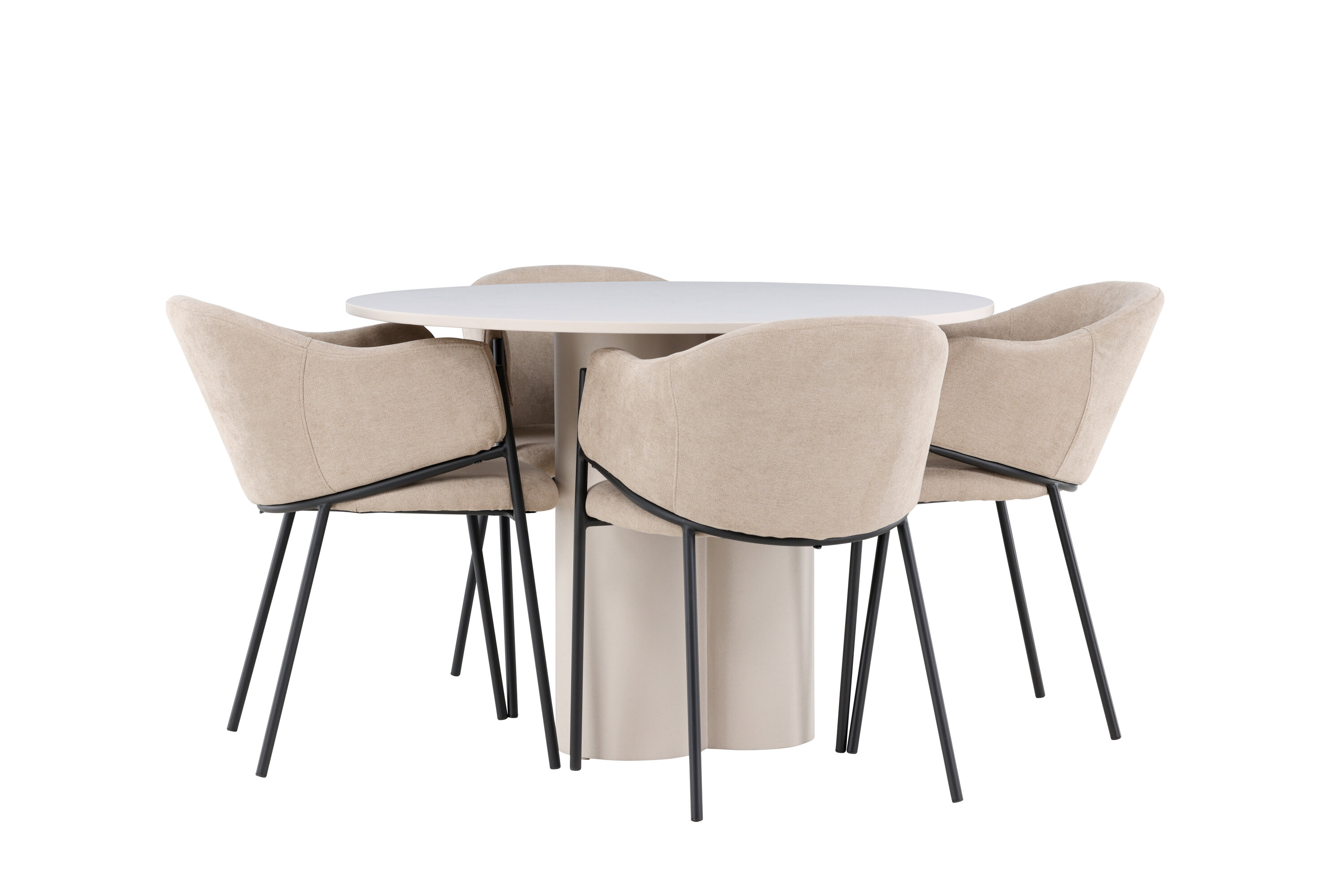 Olivia, Evelina ensemble repas rond beige, noir sur fond clair