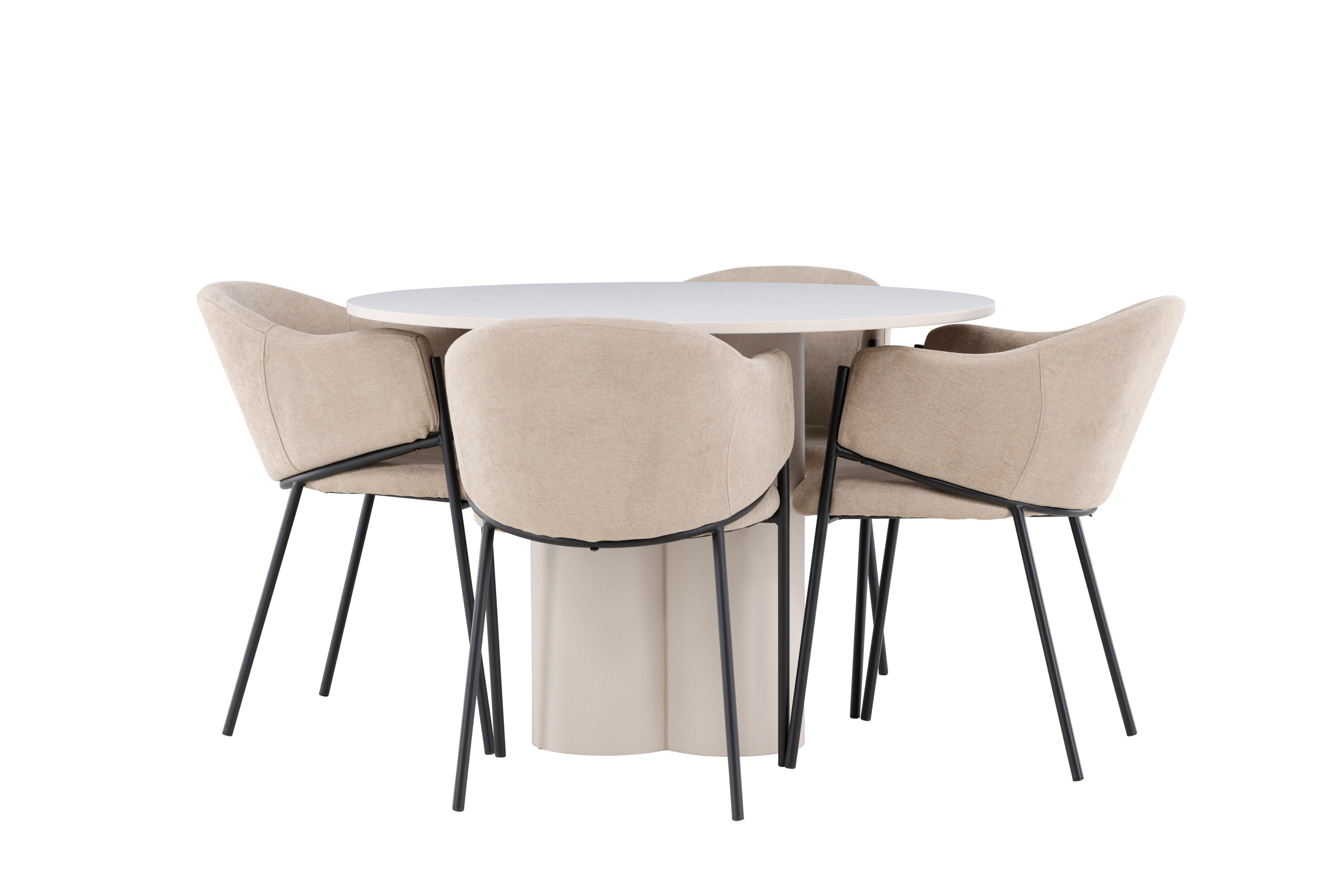 Olivia, Evelina ensemble repas rond beige, noir sur fond clair