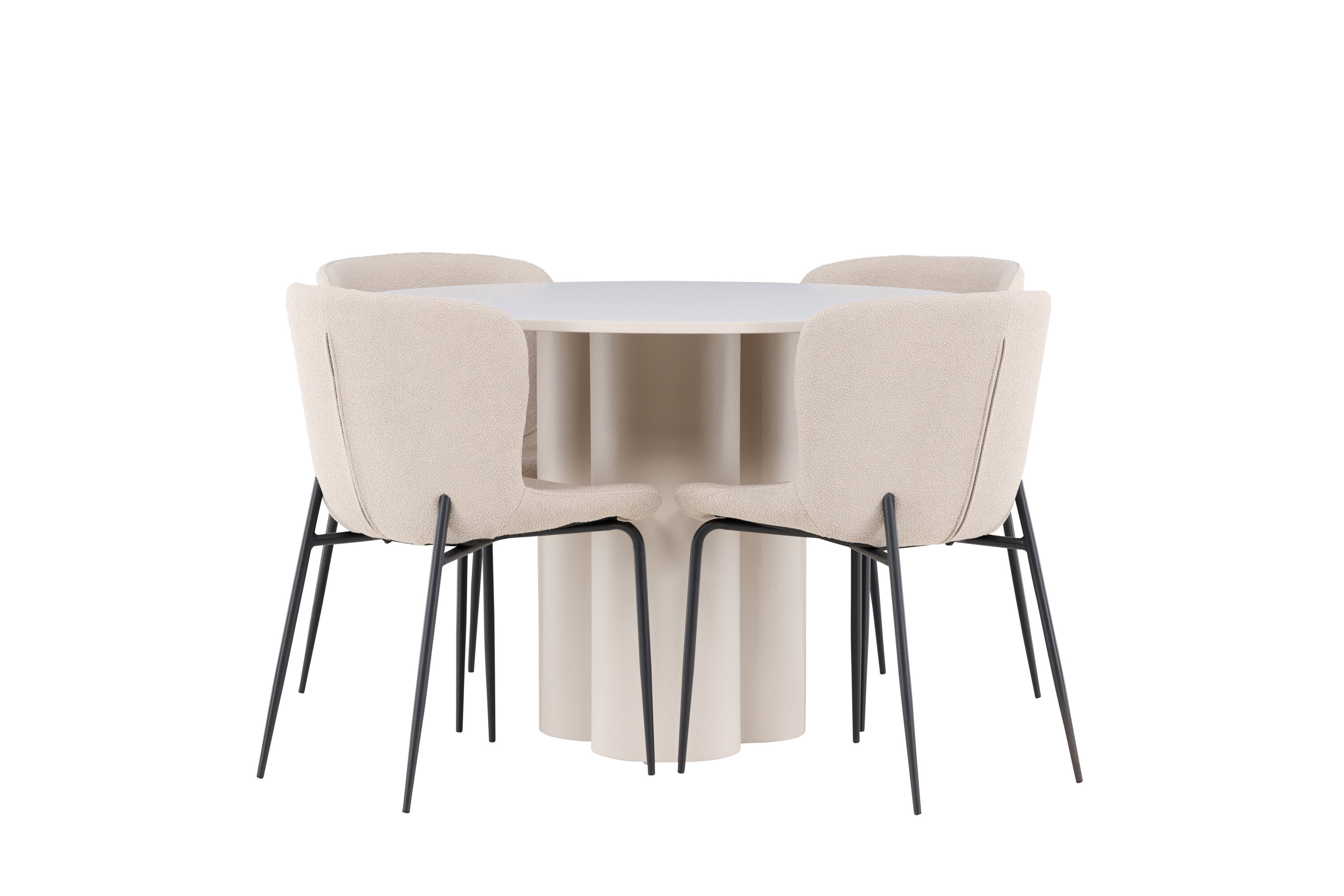 Olivia, Modesto ensemble repas rond beige, noir sur fond clair