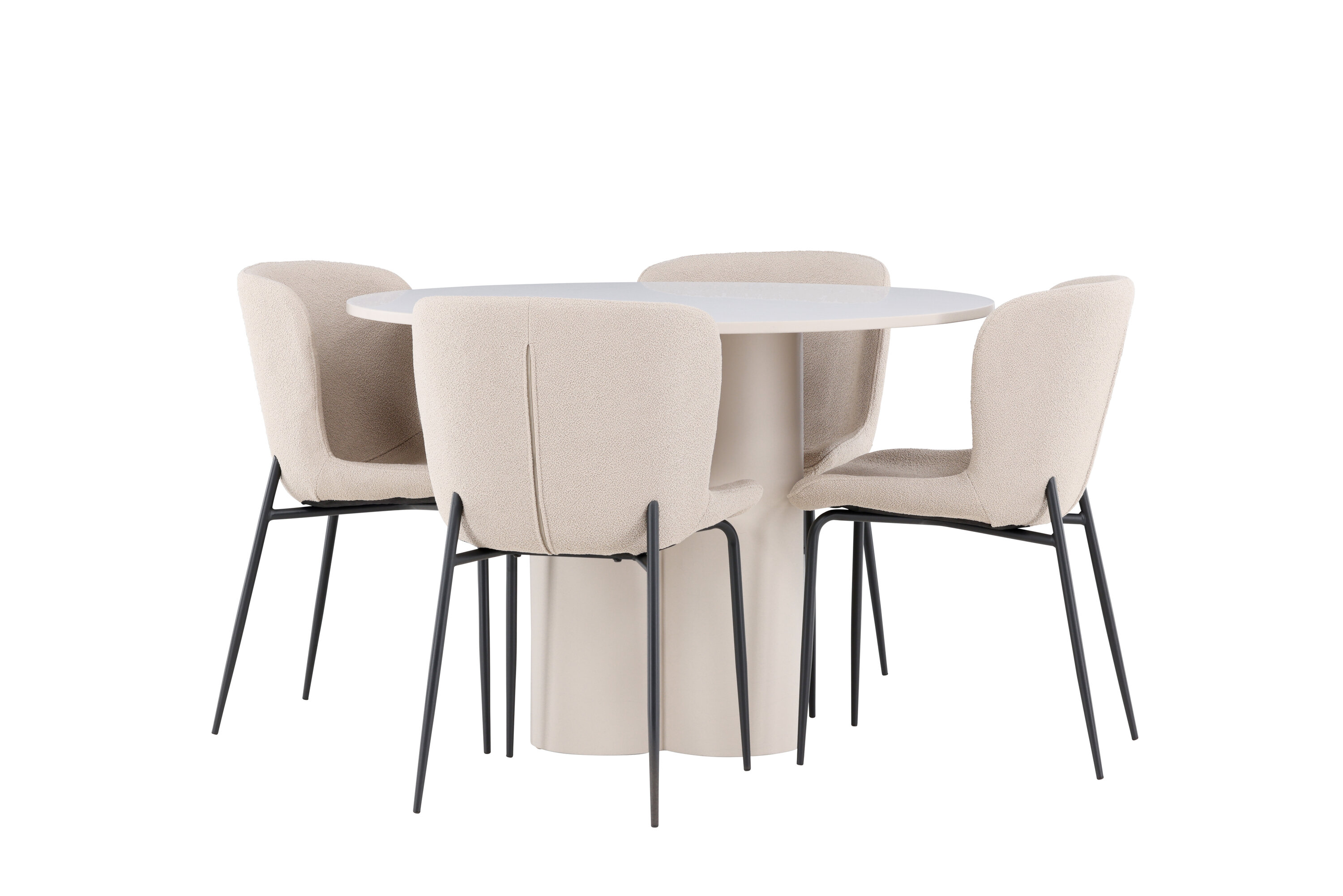 Olivia, Modesto ensemble repas rond beige, noir sur fond clair
