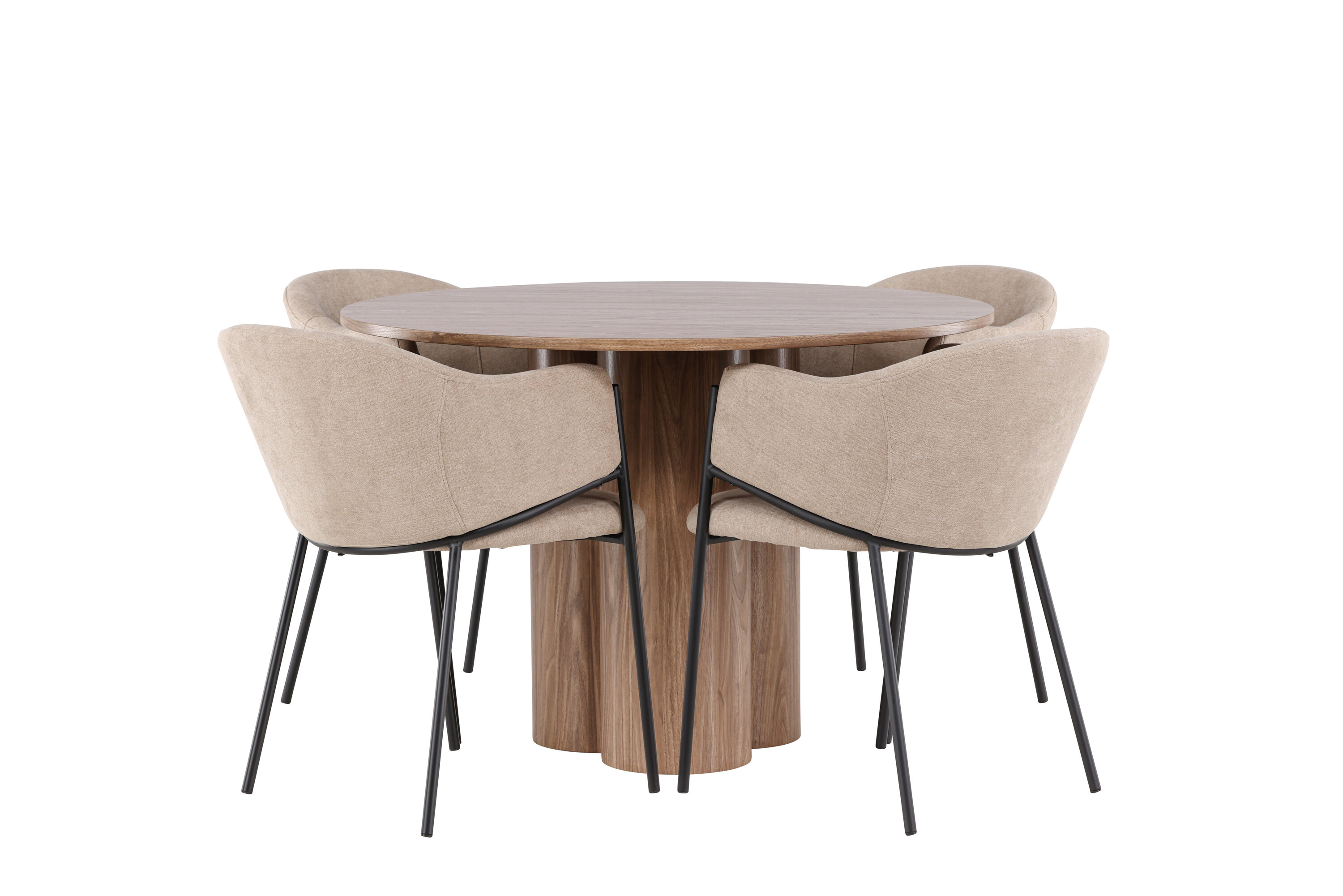 Olivia, Evelina ensemble repas rond marron, beige, noir sur fond clair