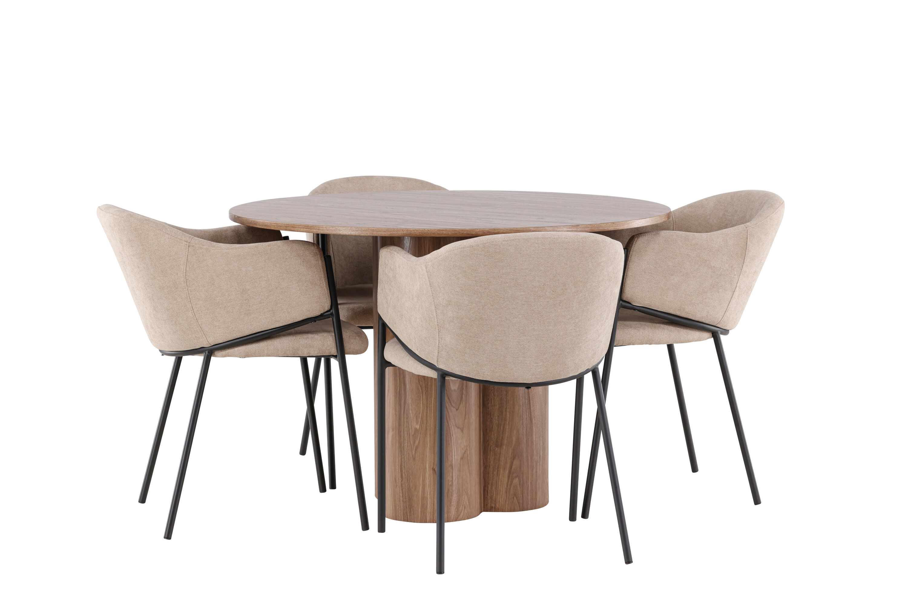 Olivia, Evelina ensemble repas rond marron, beige, noir sur fond clair