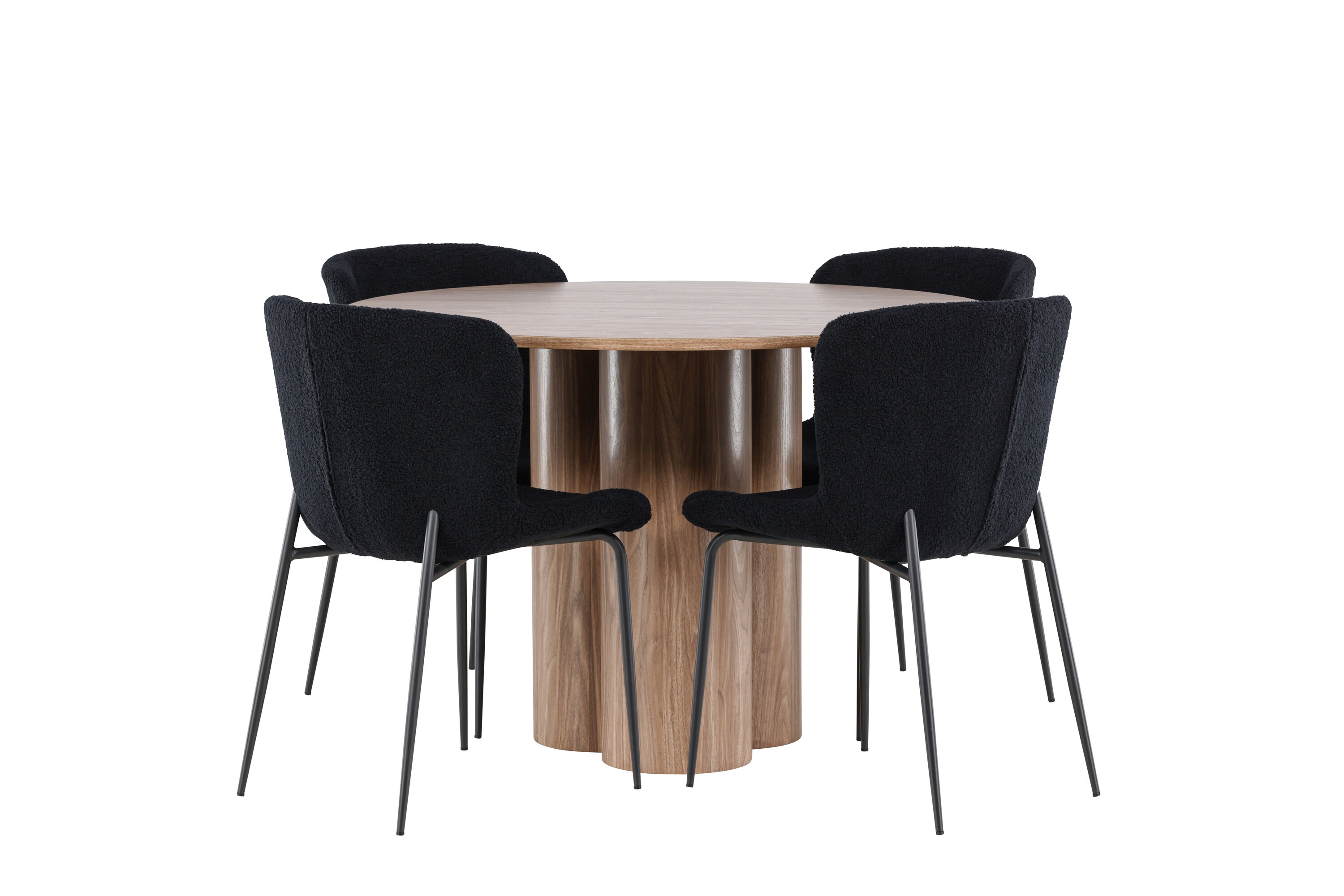 Olivia, Modesto ensemble repas rond marron, noir sur fond clair