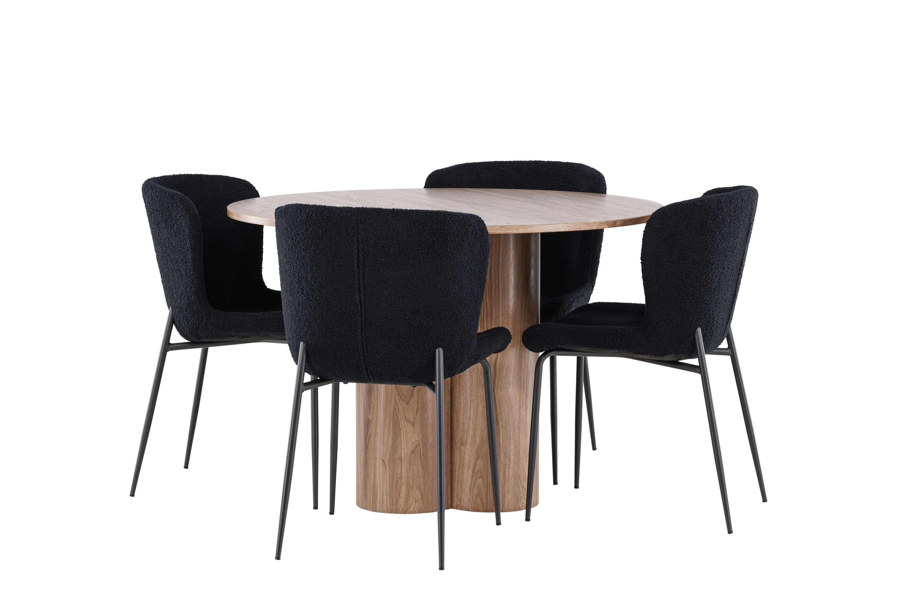 Olivia, Modesto ensemble repas rond marron, noir sur fond clair