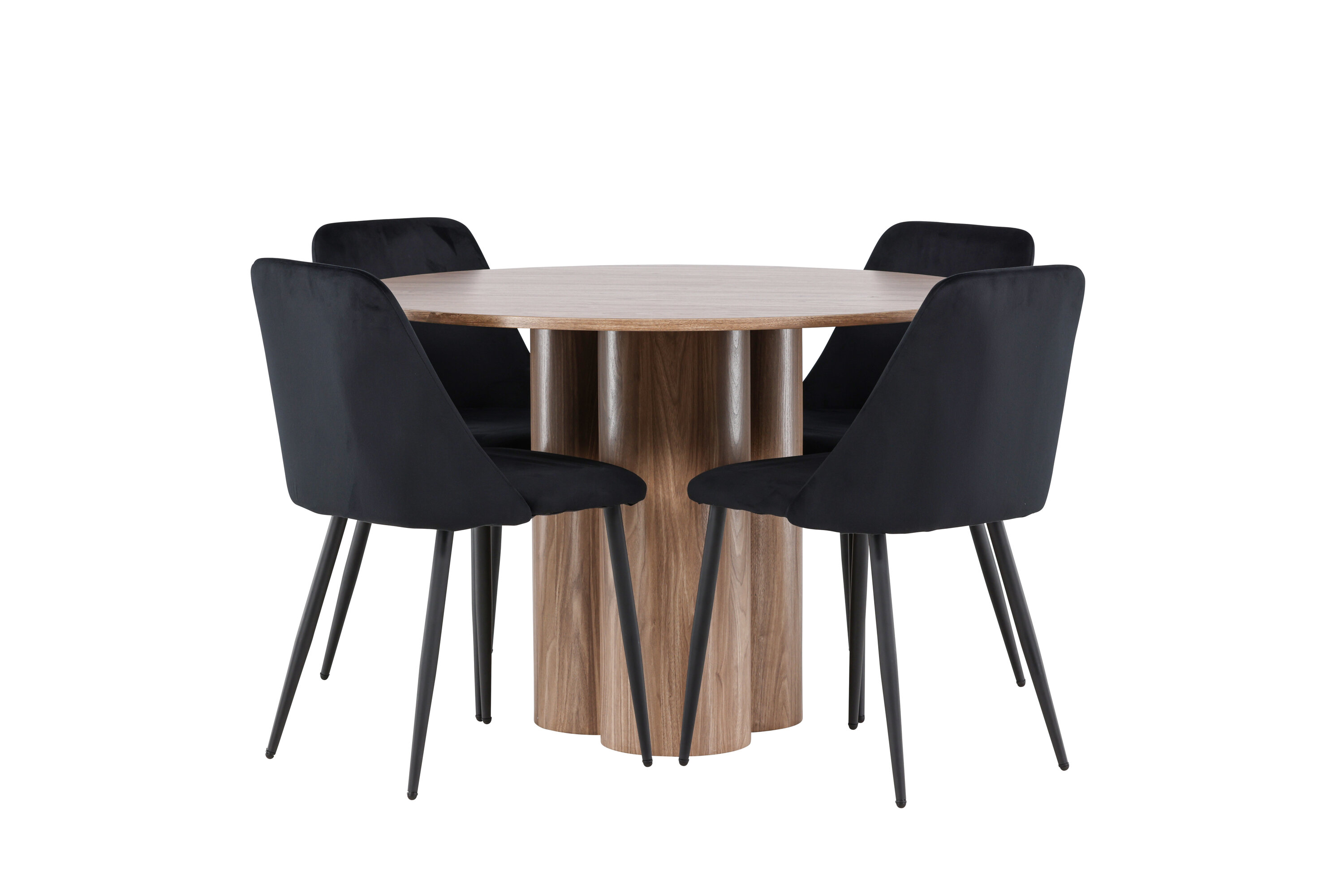 Olivia, Night ensemble repas rond marron, noir sur fond clair