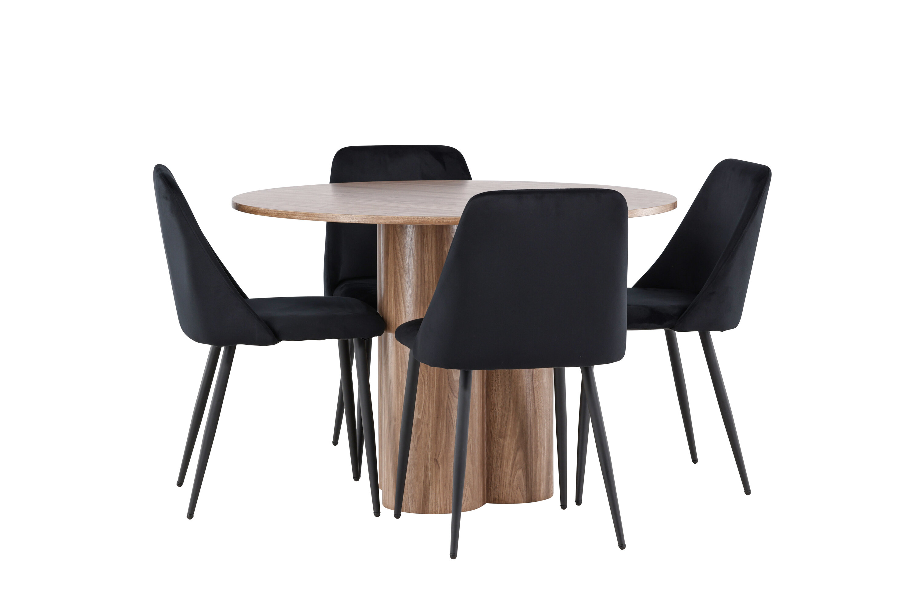 Olivia, Night ensemble repas rond marron, noir sur fond clair