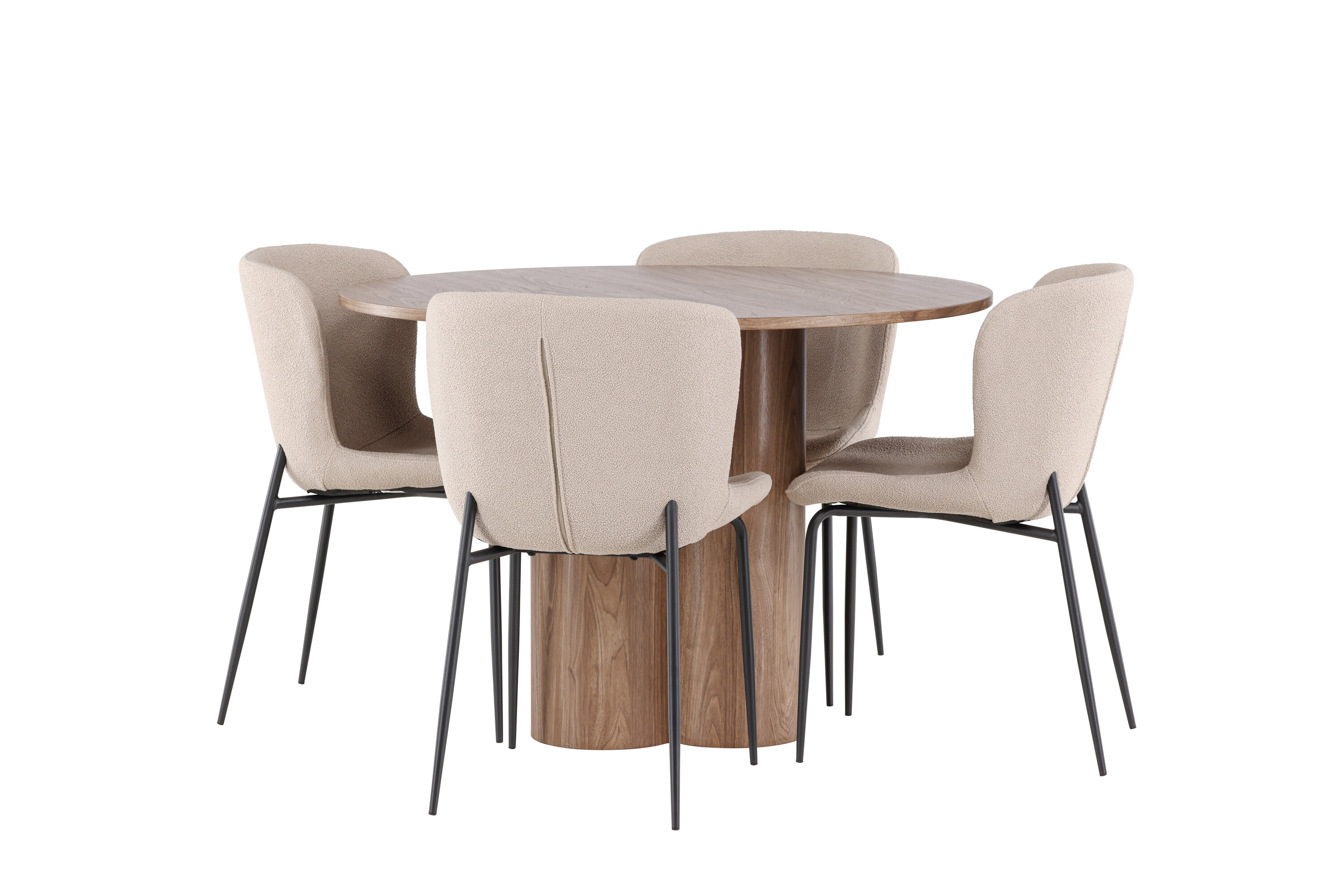 Olivia, Modesto ensemble repas rond marron, beige, noir sur fond clair