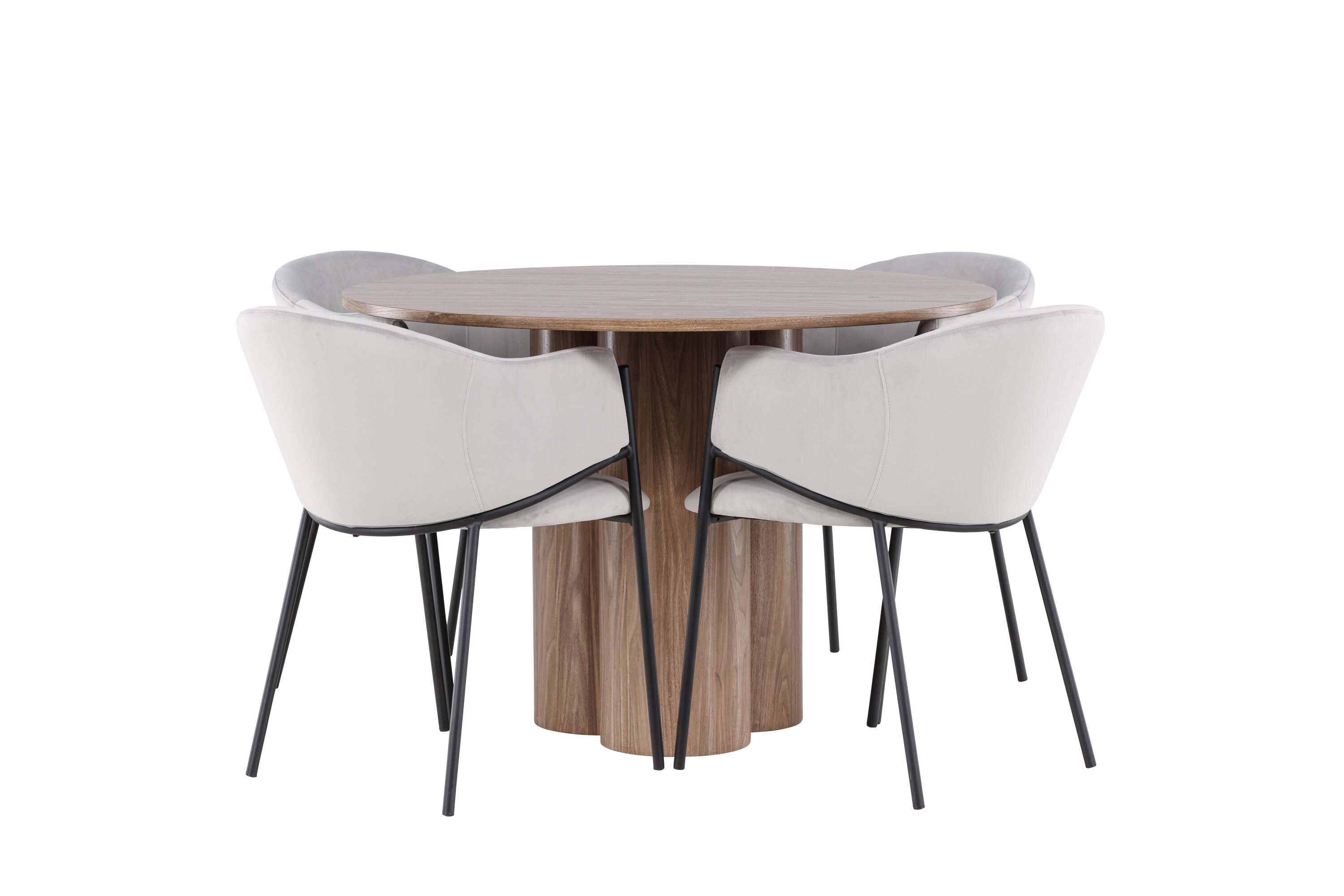 Olivia, Evelina ensemble repas rond marron, noir, gris sur fond clair
