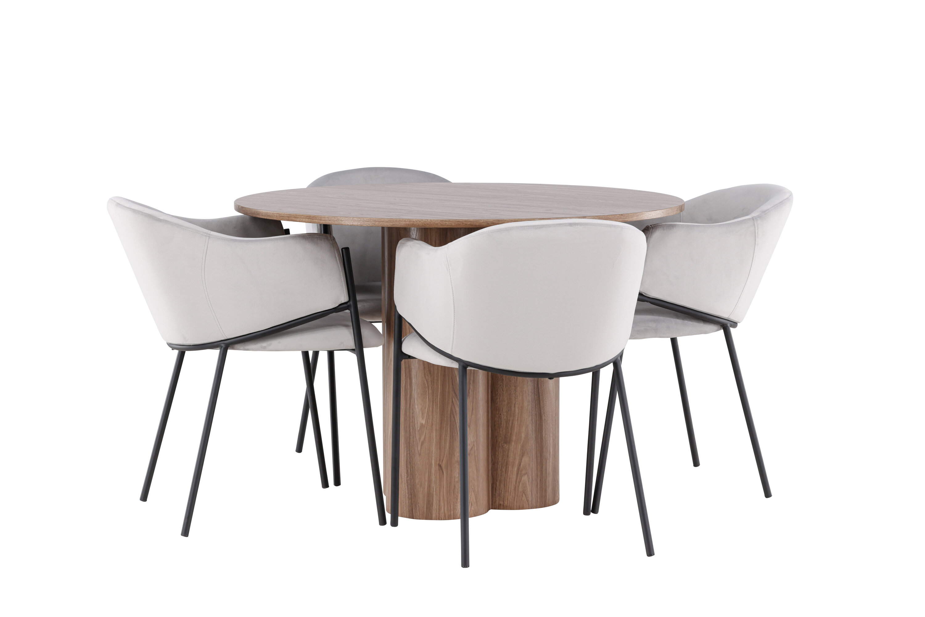 Olivia, Evelina ensemble repas rond marron, noir, gris sur fond clair