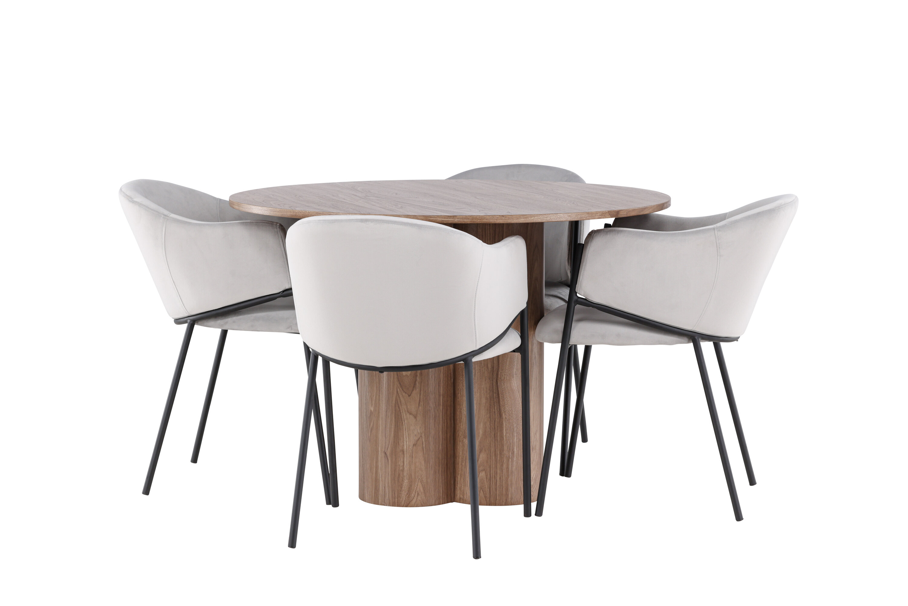 Olivia, Evelina ensemble repas rond marron, noir, gris sur fond clair