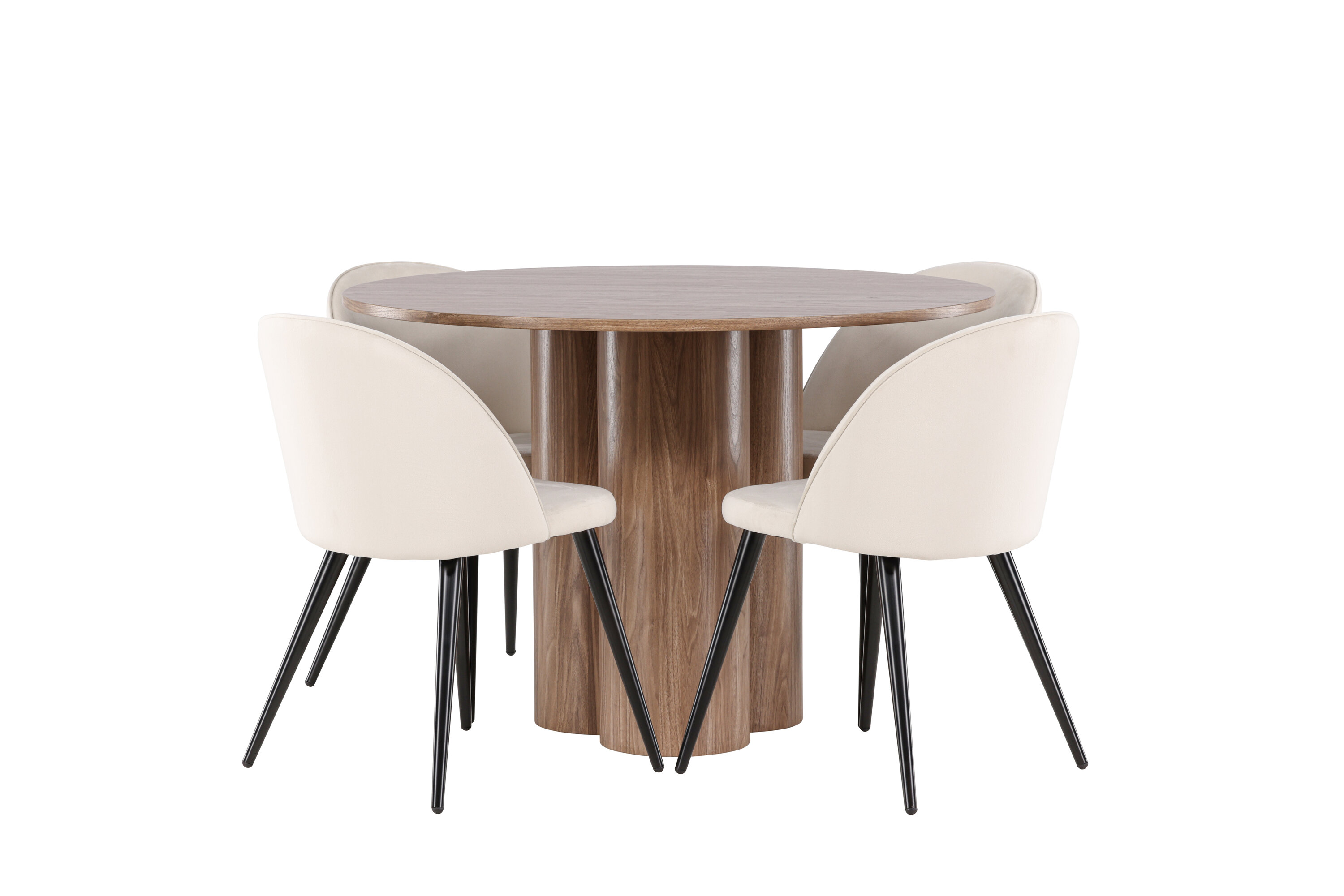 Olivia, Velvet ensemble repas rond marron, beige, noir sur fond clair