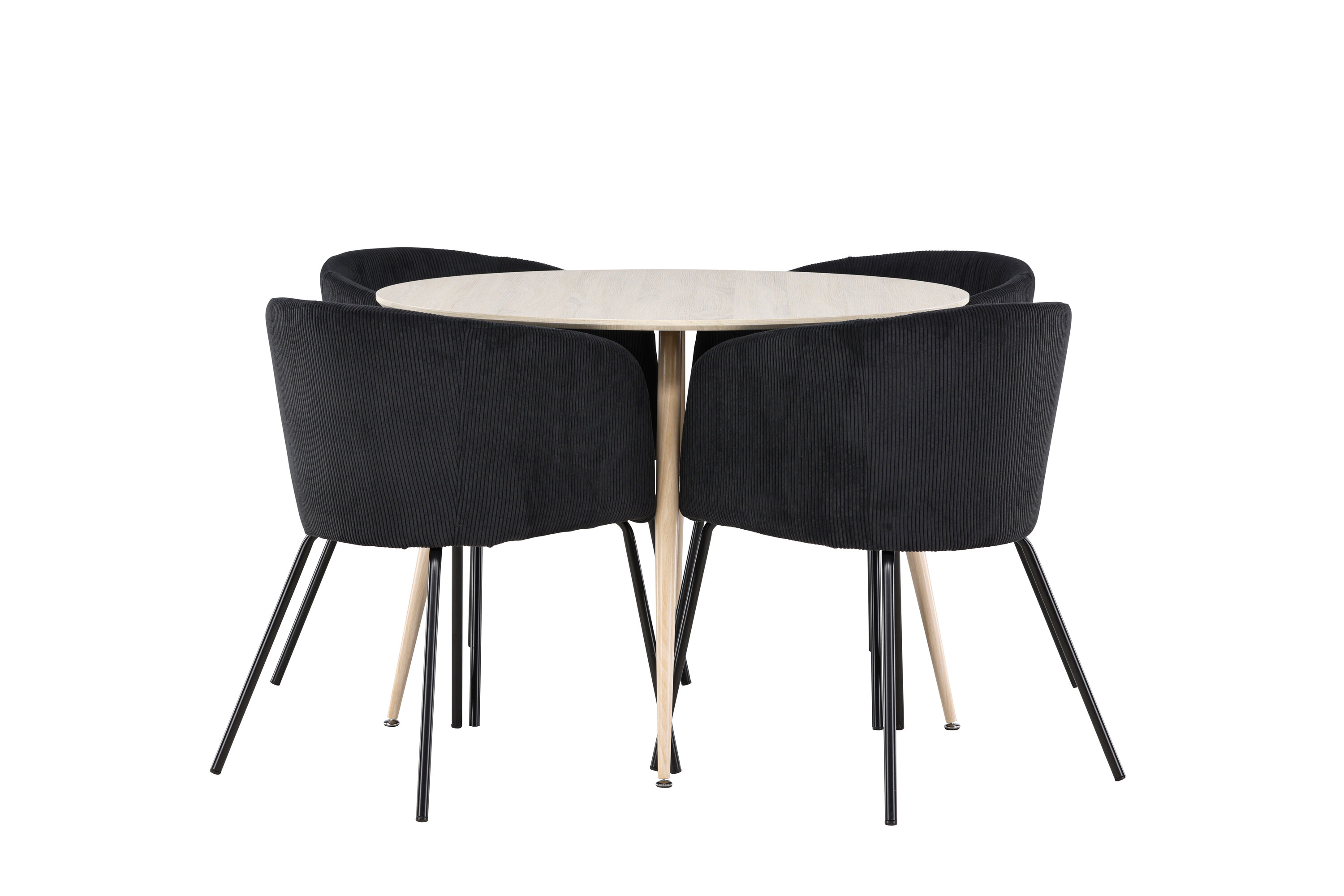 Plaza, Berit ensemble repas rond blanchi, noir sur fond clair