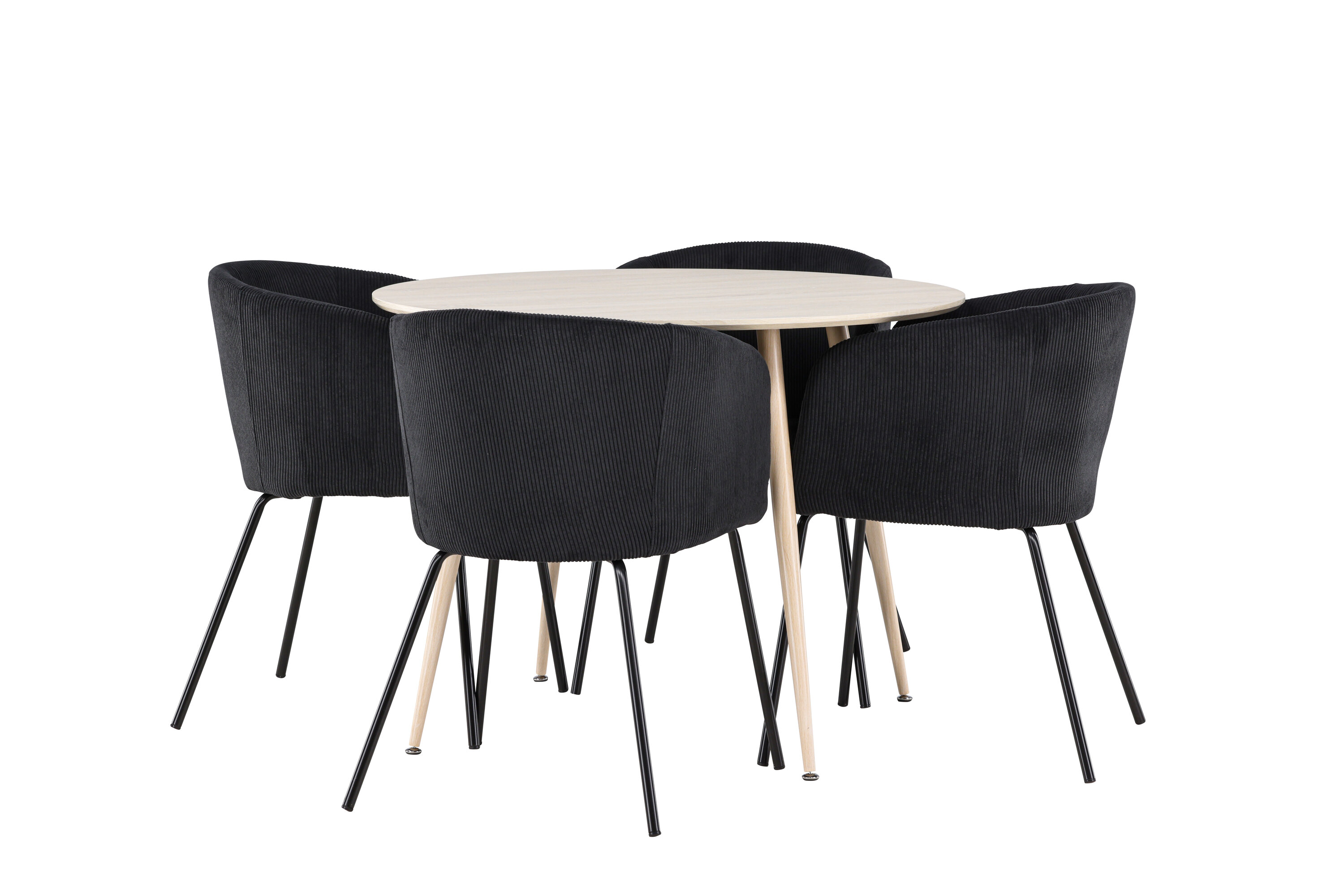 Plaza, Berit ensemble repas rond blanchi, noir sur fond clair