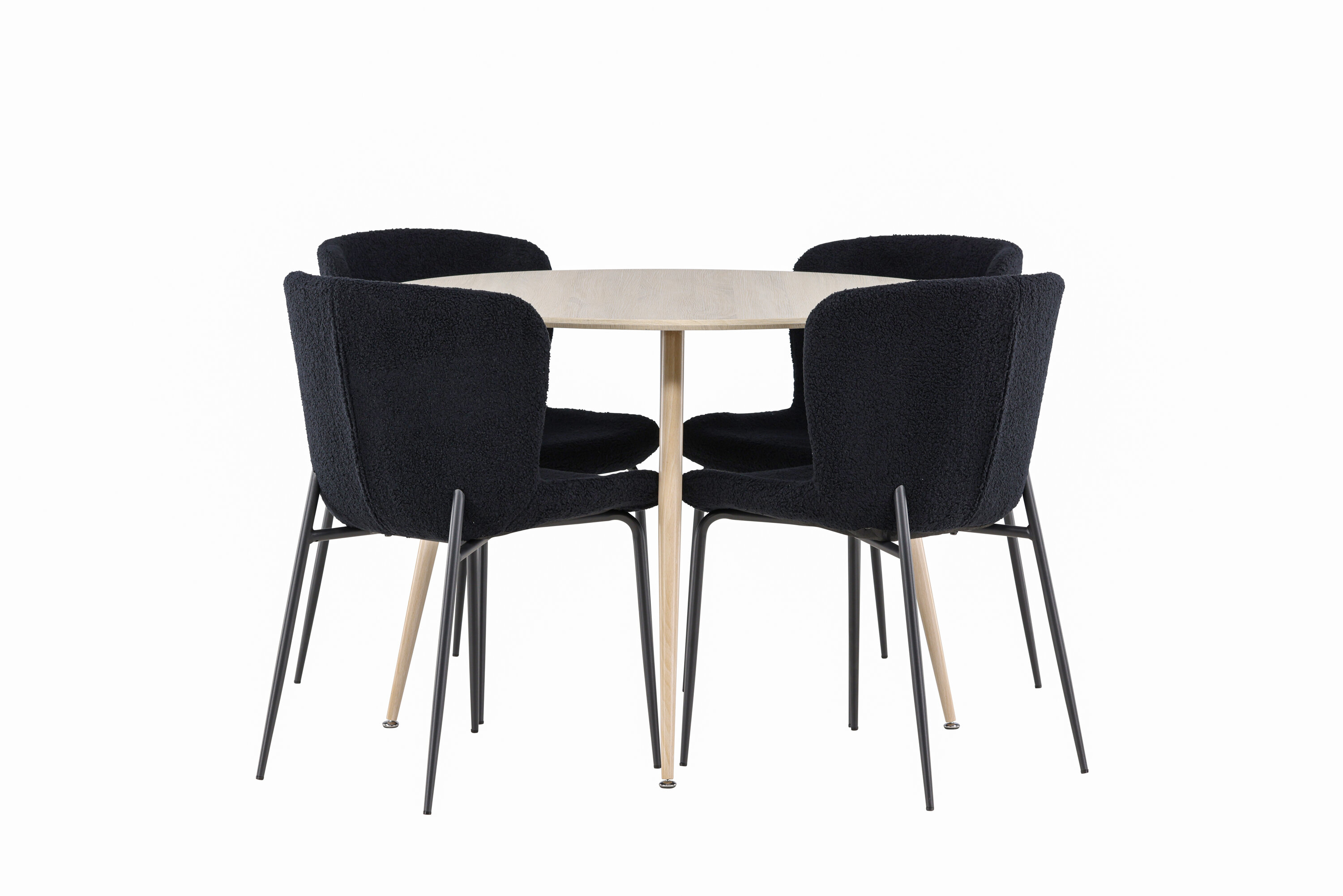 Plaza, Modesto ensemble repas rond blanchi, noir sur fond clair
