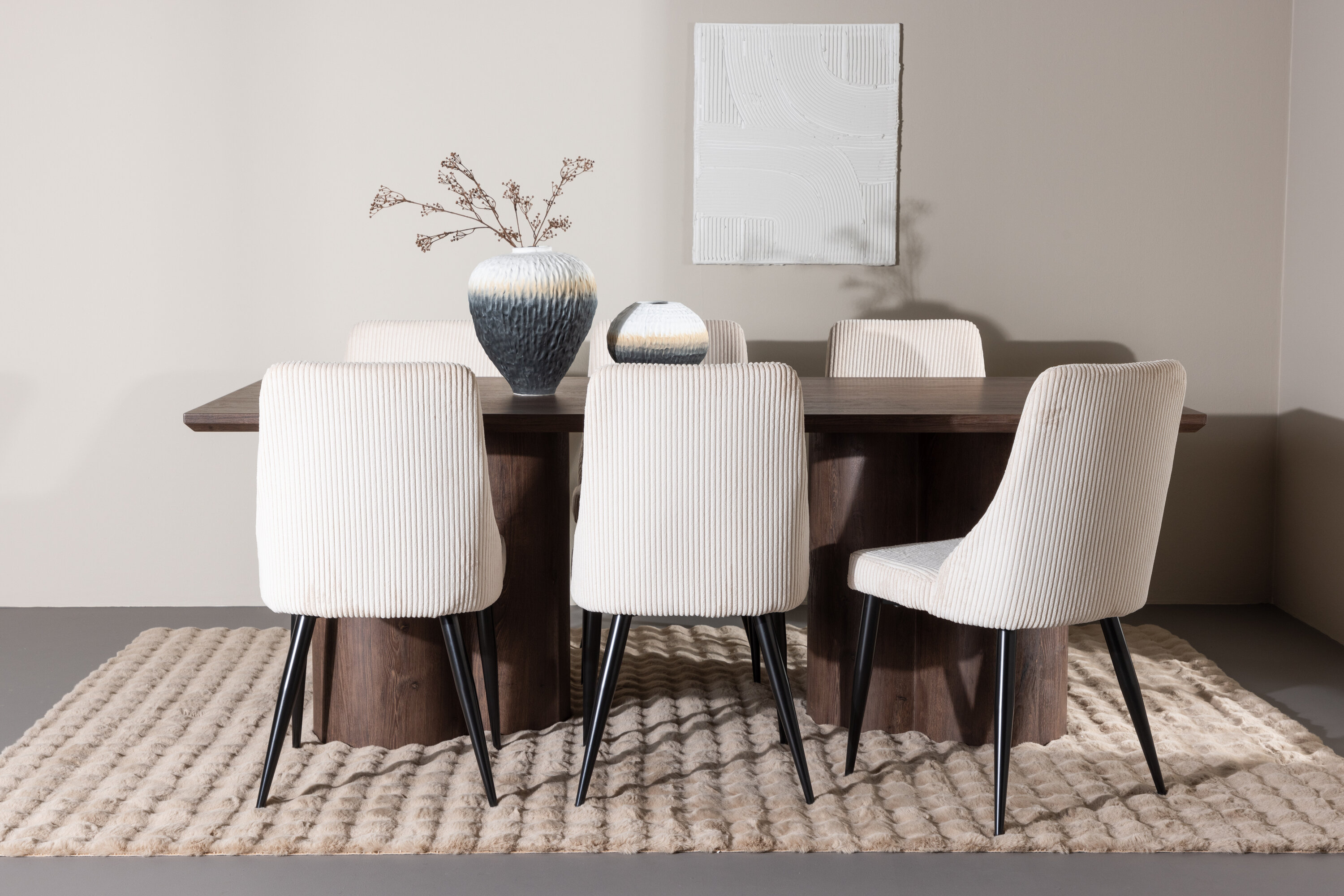 Olivia, Leone ensemble repas rectangulaire moka, beige, noir en situation dans une pièce décorée