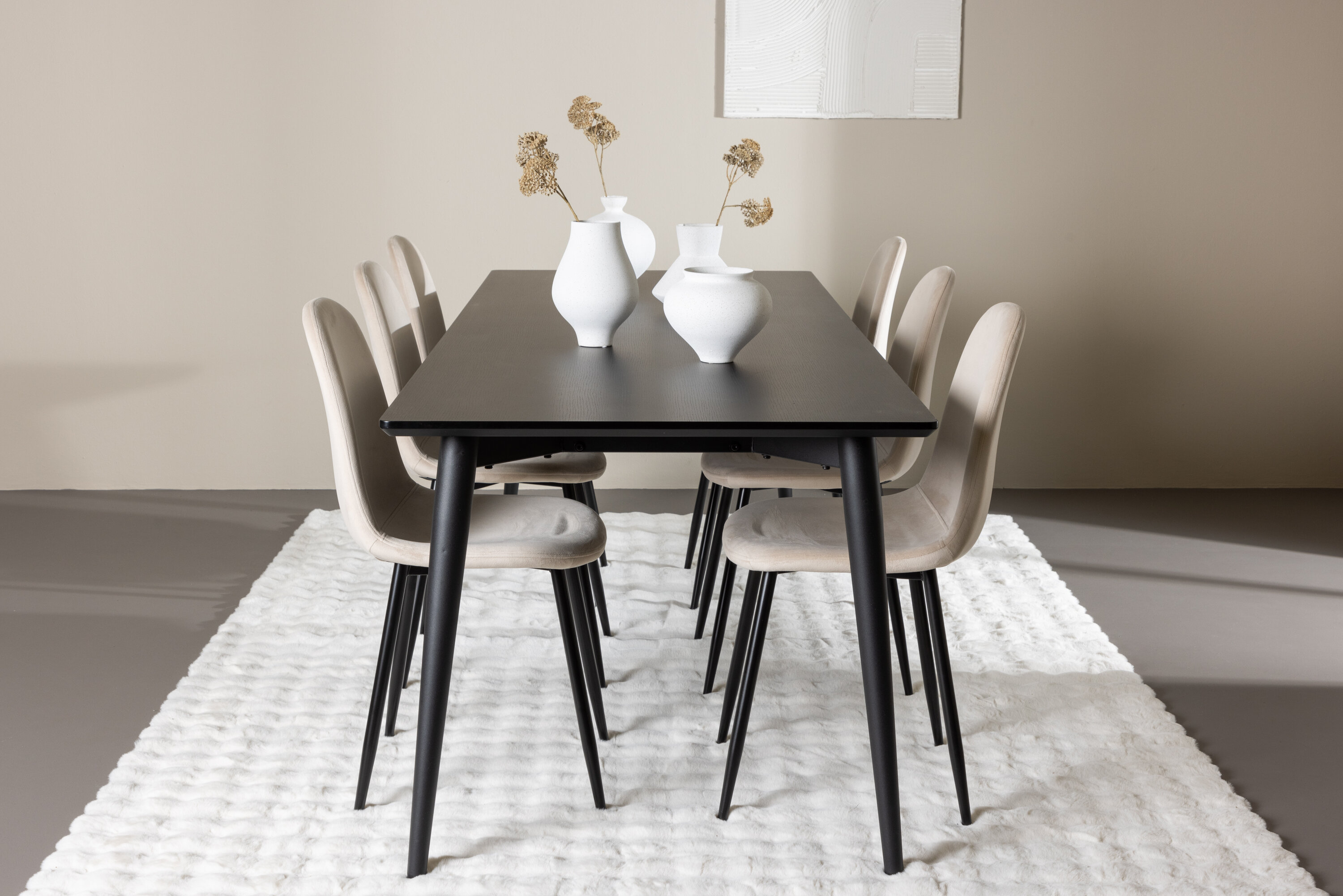 Ellis, Polar ensemble repas rectangulaire noir, beige en situation dans une pièce décorée