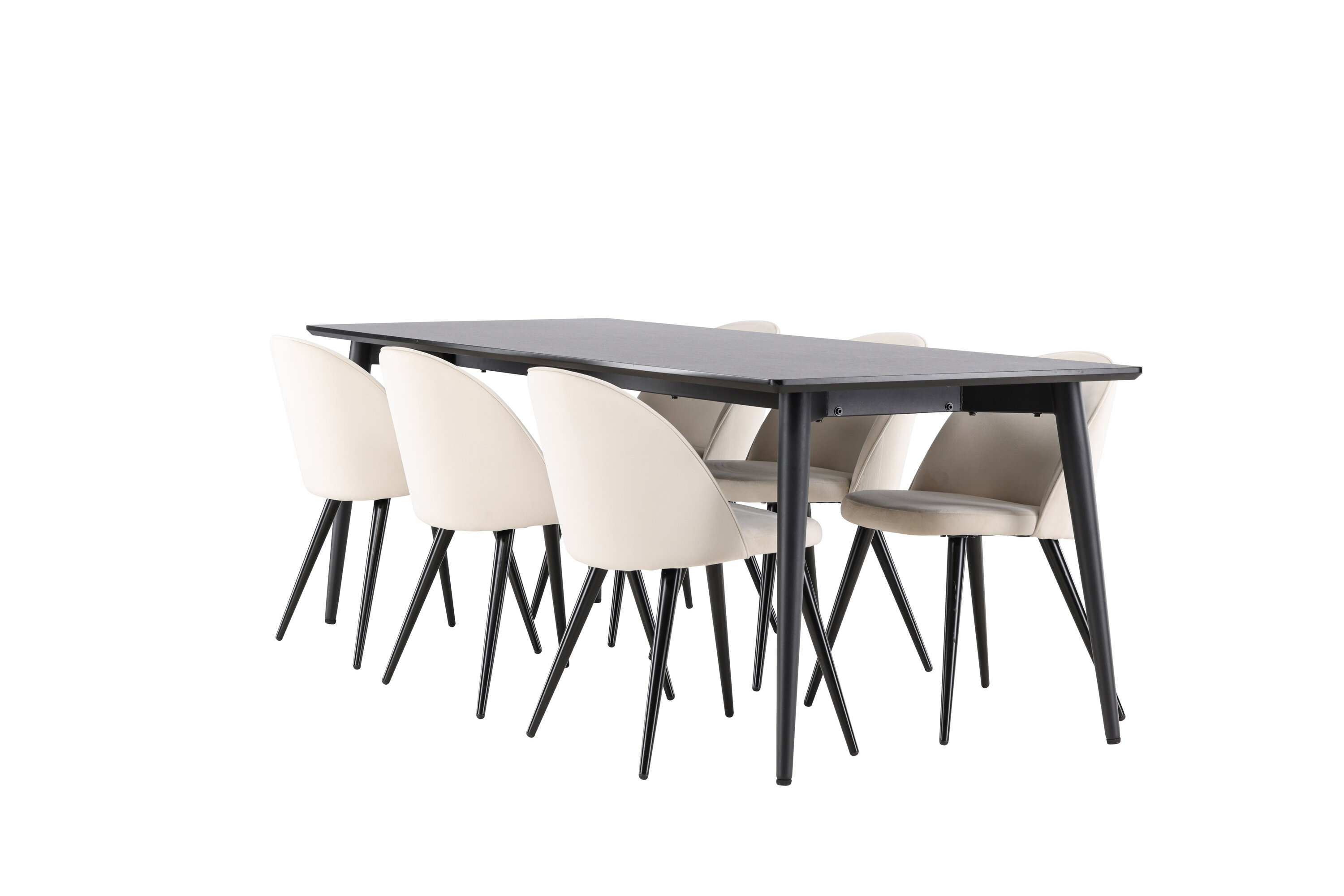 Ellis, Velvet ensemble repas rectangulaire noir, beige sur fond clair