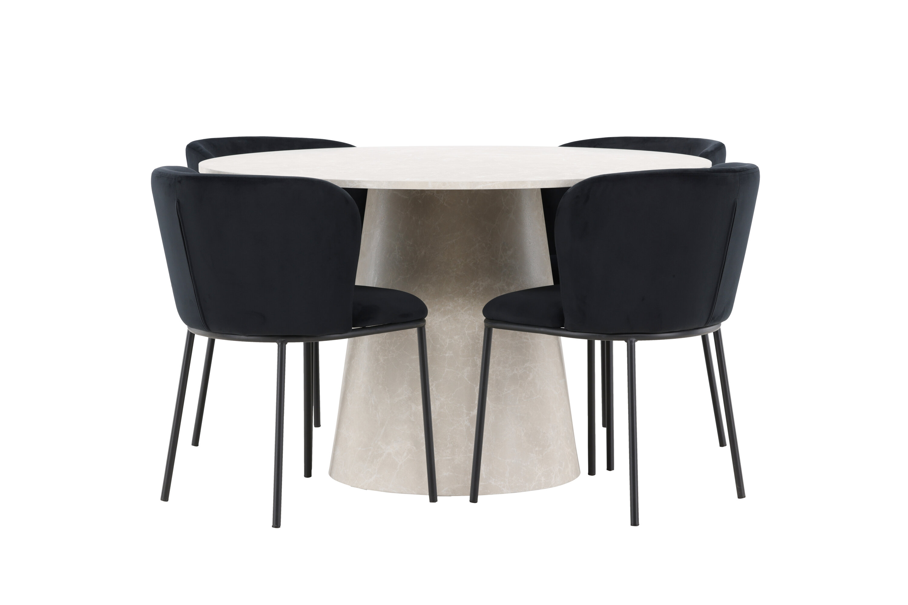 Lanzo, Edina ensemble repas rond beige, noir sur fond clair