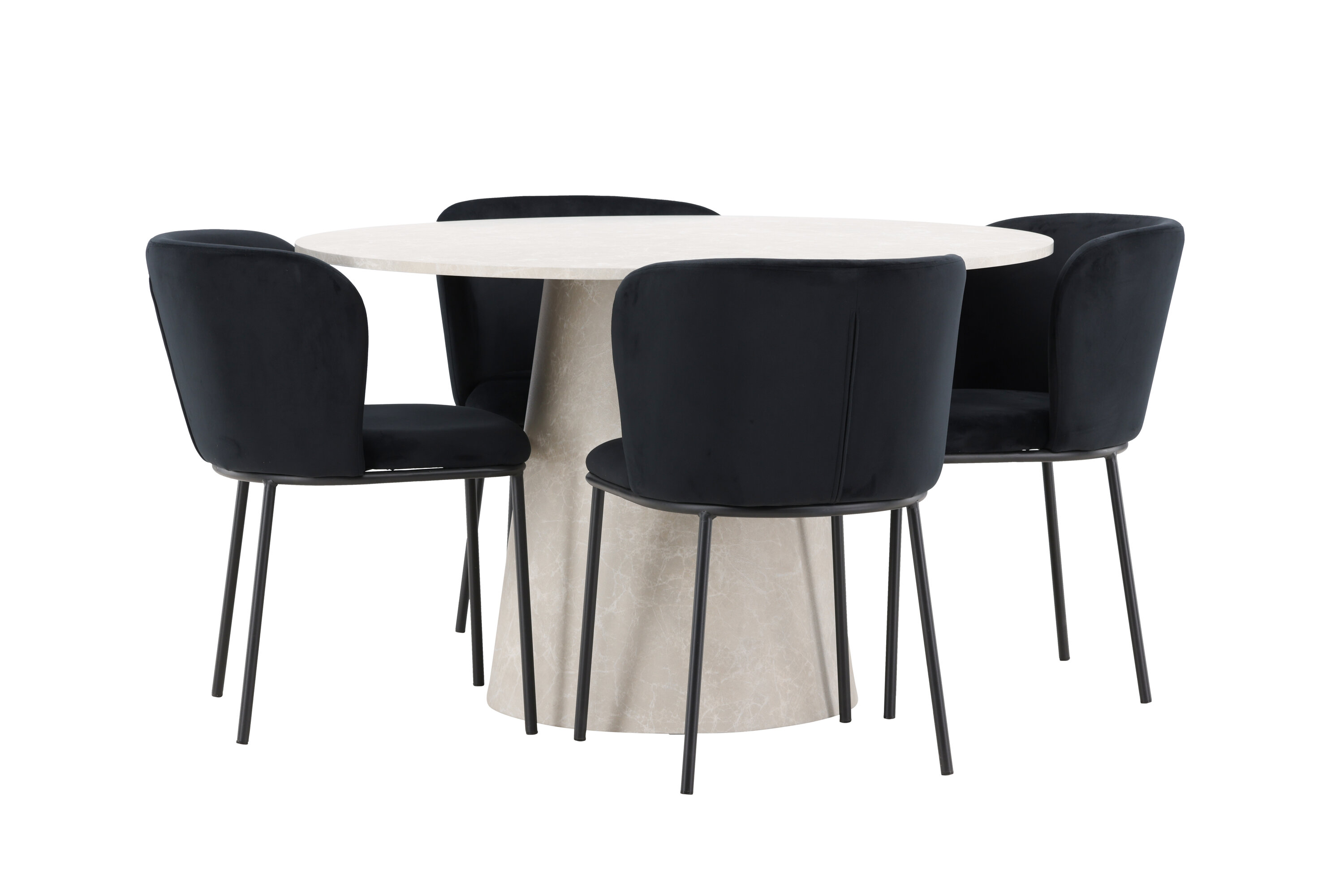 Lanzo, Edina ensemble repas rond beige, noir sur fond clair