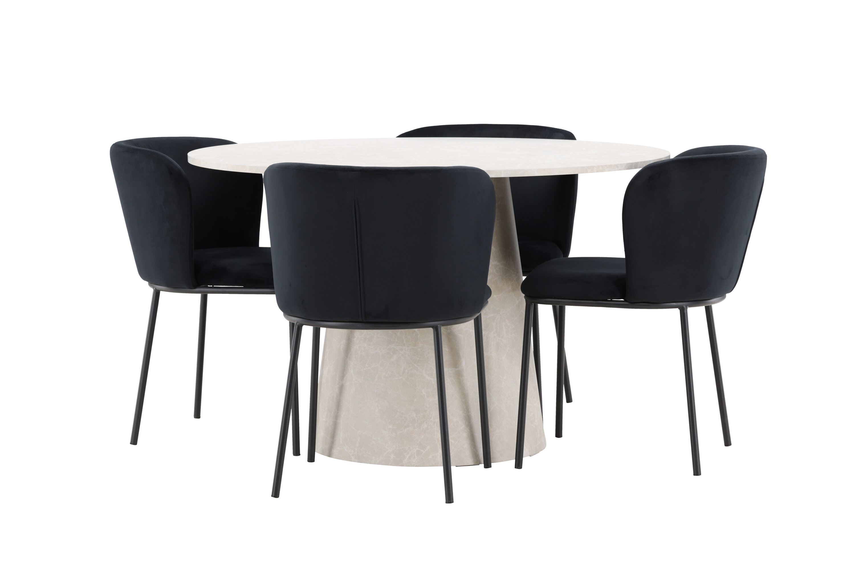 Lanzo, Edina ensemble repas rond beige, noir sur fond clair