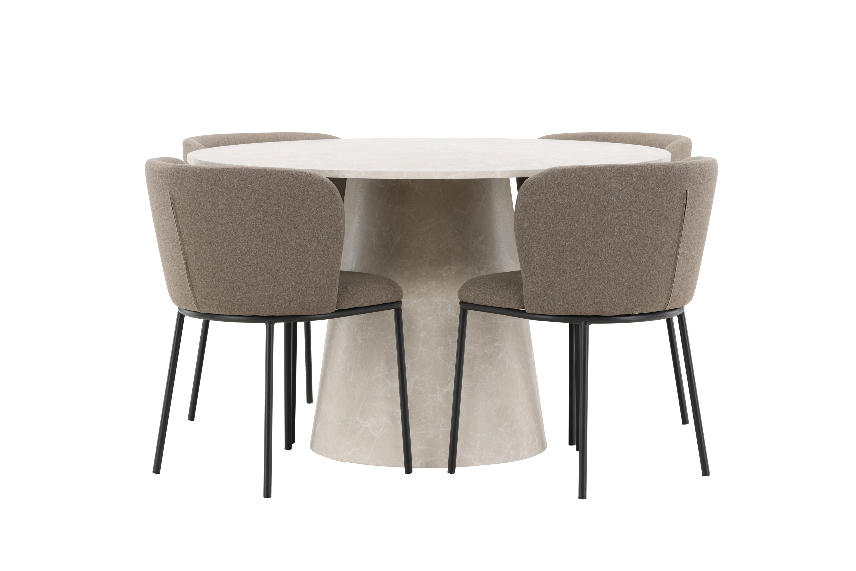 Lanzo, Edina ensemble repas rond beige, noir, marron sur fond clair