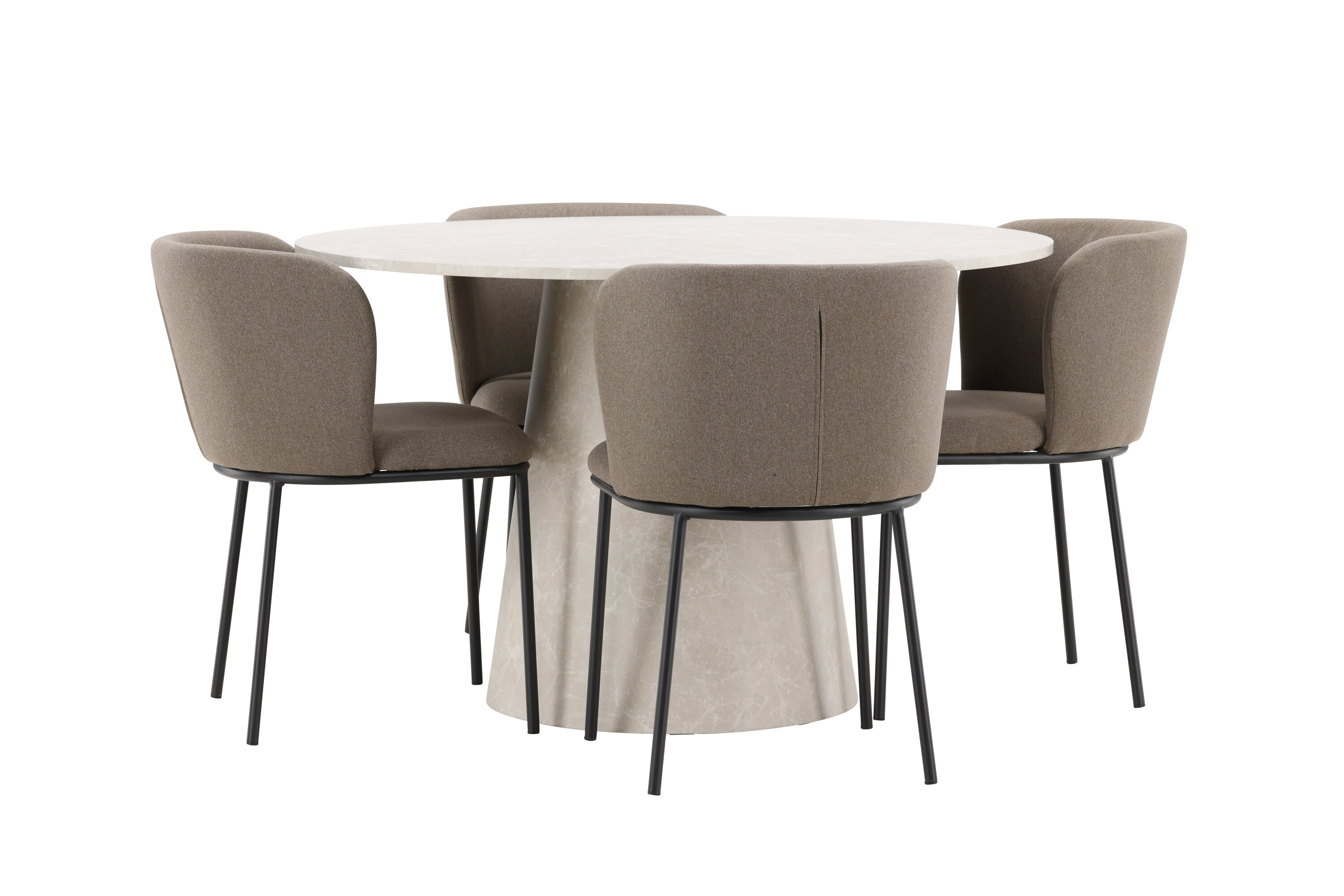 Lanzo, Edina ensemble repas rond beige, noir, marron sur fond clair