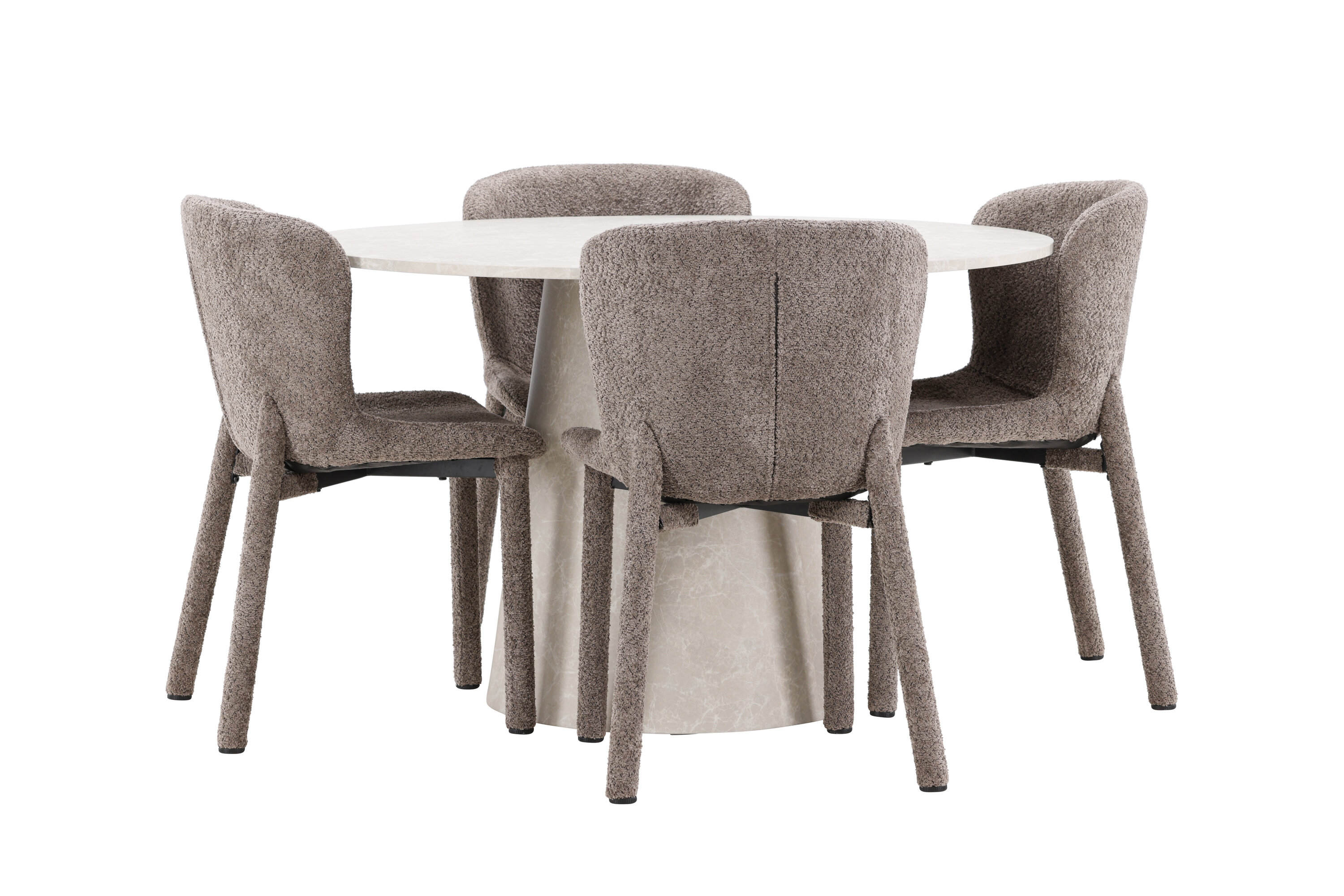 Lanzo, Astoria ensemble repas rond beige, marron sur fond clair