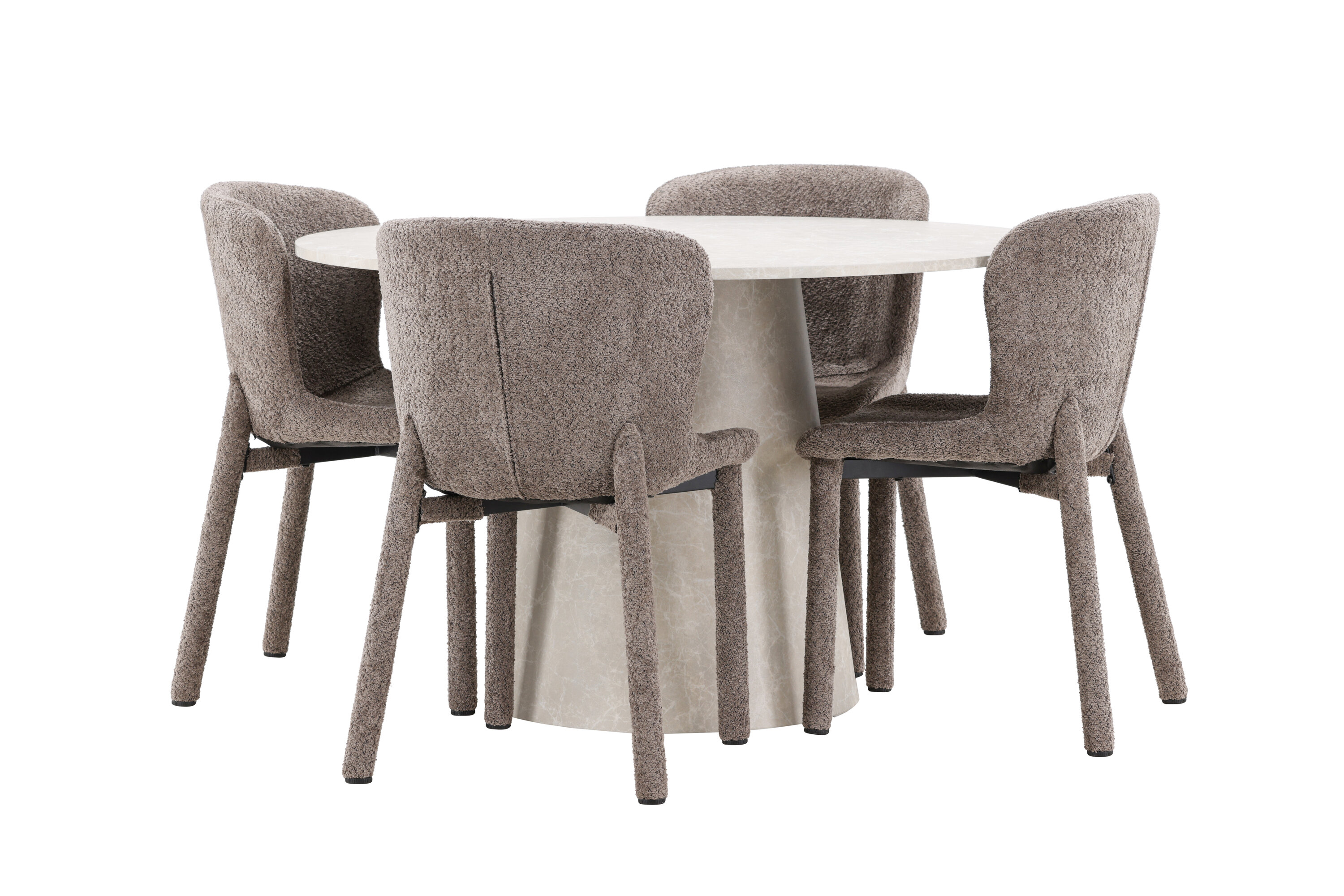 Lanzo, Astoria ensemble repas rond beige, marron sur fond clair