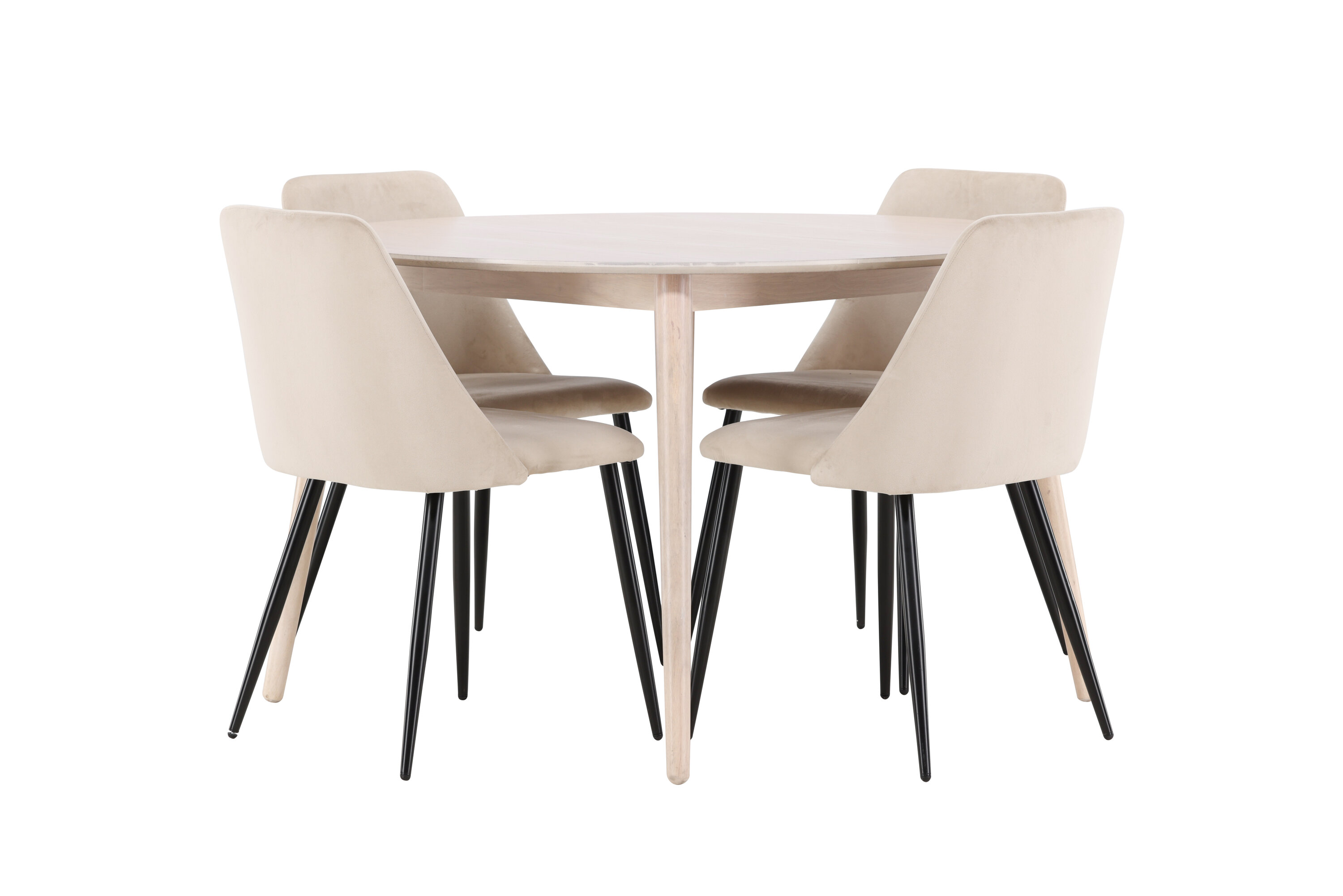 Flora, Night ensemble repas rond blanchi, beige, noir sur fond clair