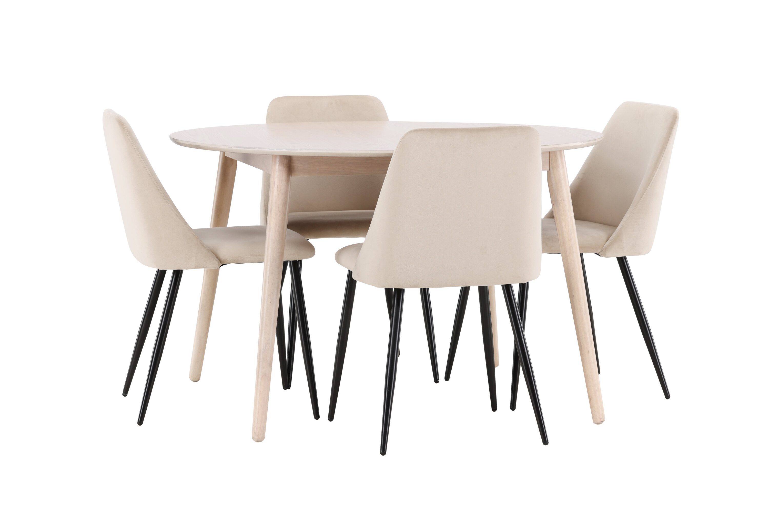 Flora, Night ensemble repas rond blanchi, beige, noir sur fond clair