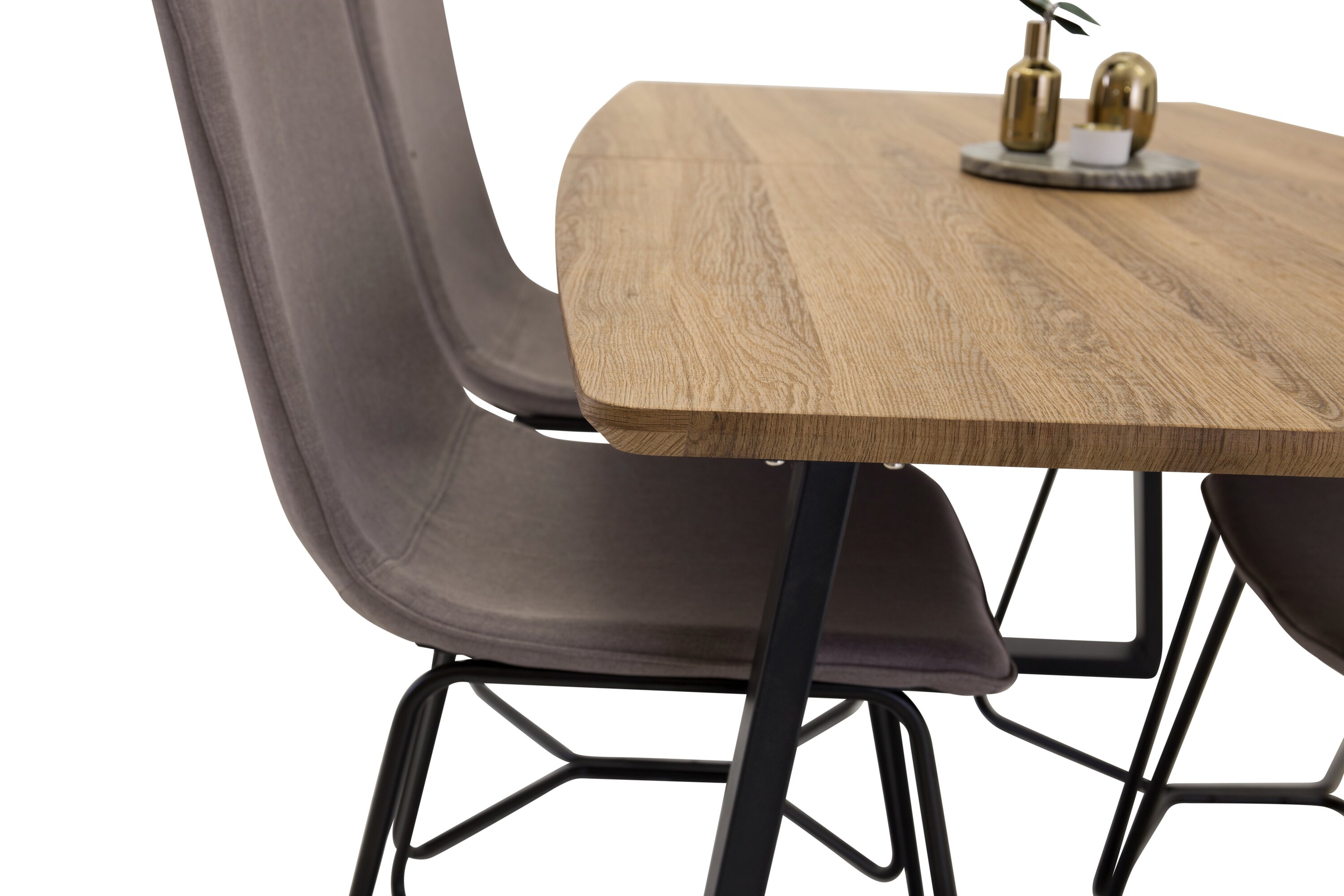 Inca, X ensemble repas rectangulaire naturel, noir, gris, noyer Table : 75,5 x 160 x 85 Chaise : 61 x 93 x 53 cm sur fond clair