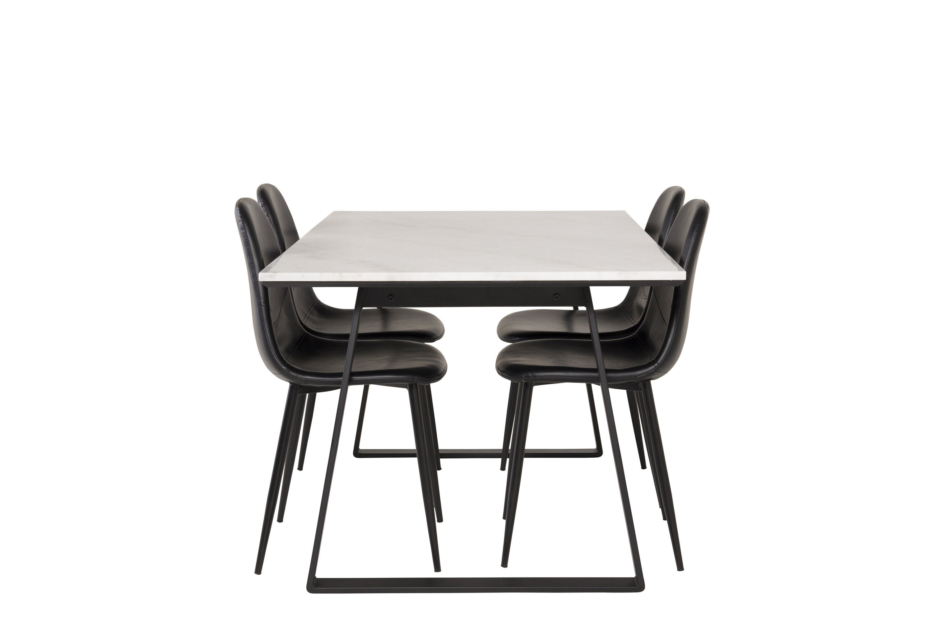 Détail du ensemble repas rectangulaire Estelle, Polar blanc, noir Table : 74,5 x 140 x 90 Chaise : 43 x 85,3 x 43,5 cm